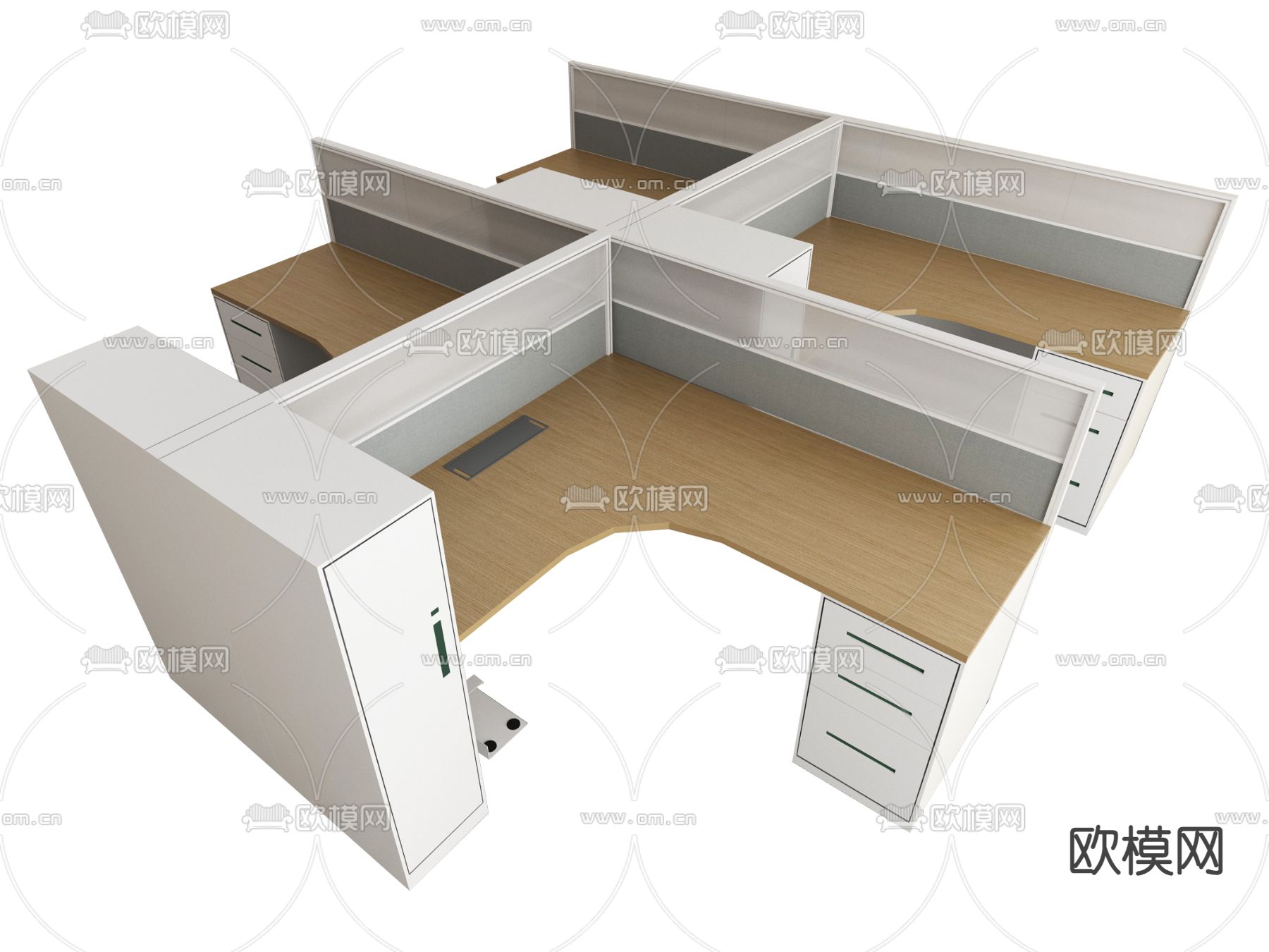 办公桌 屏风卡座su模型下载（渲染图4）