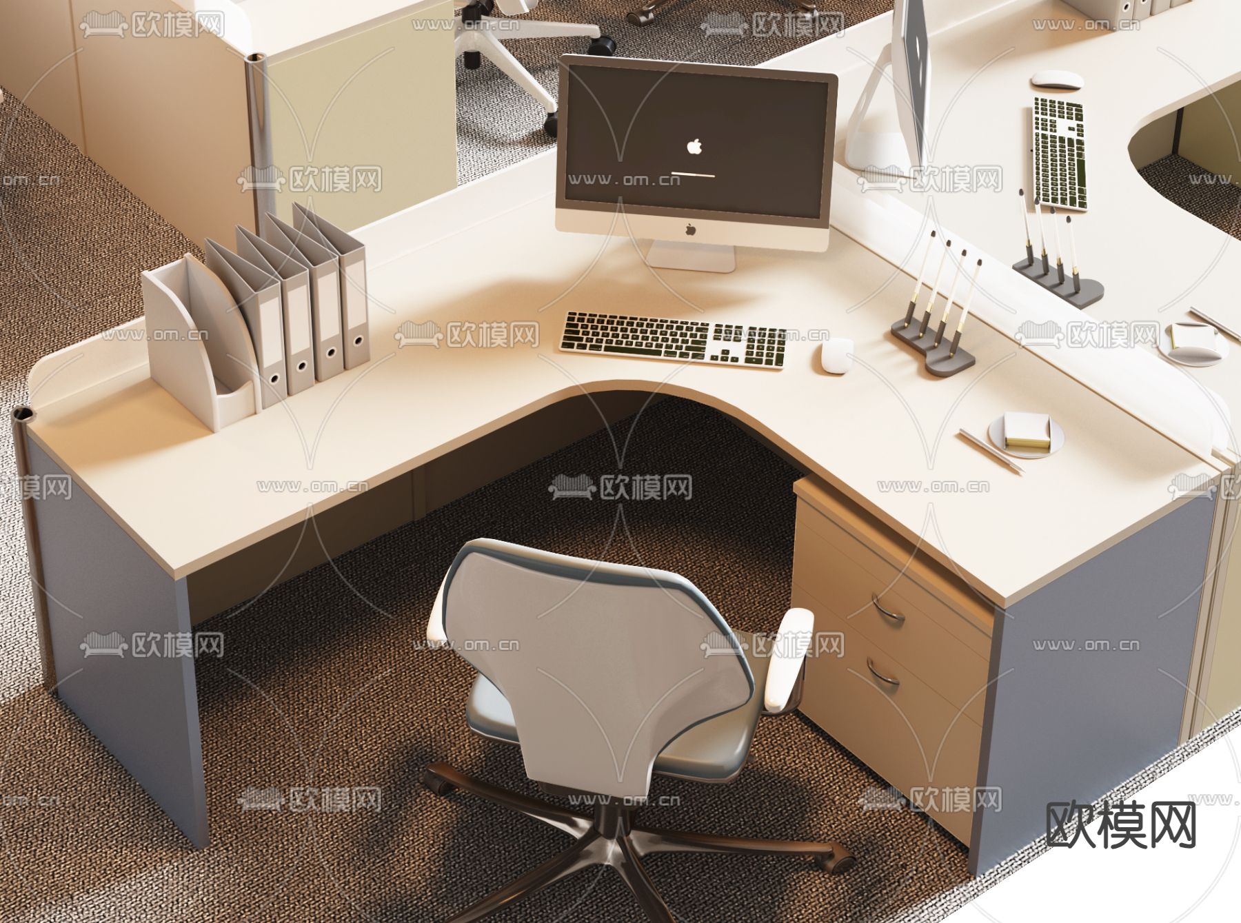 卡位办公桌 工位 岗位3d模型下载（渲染图4）