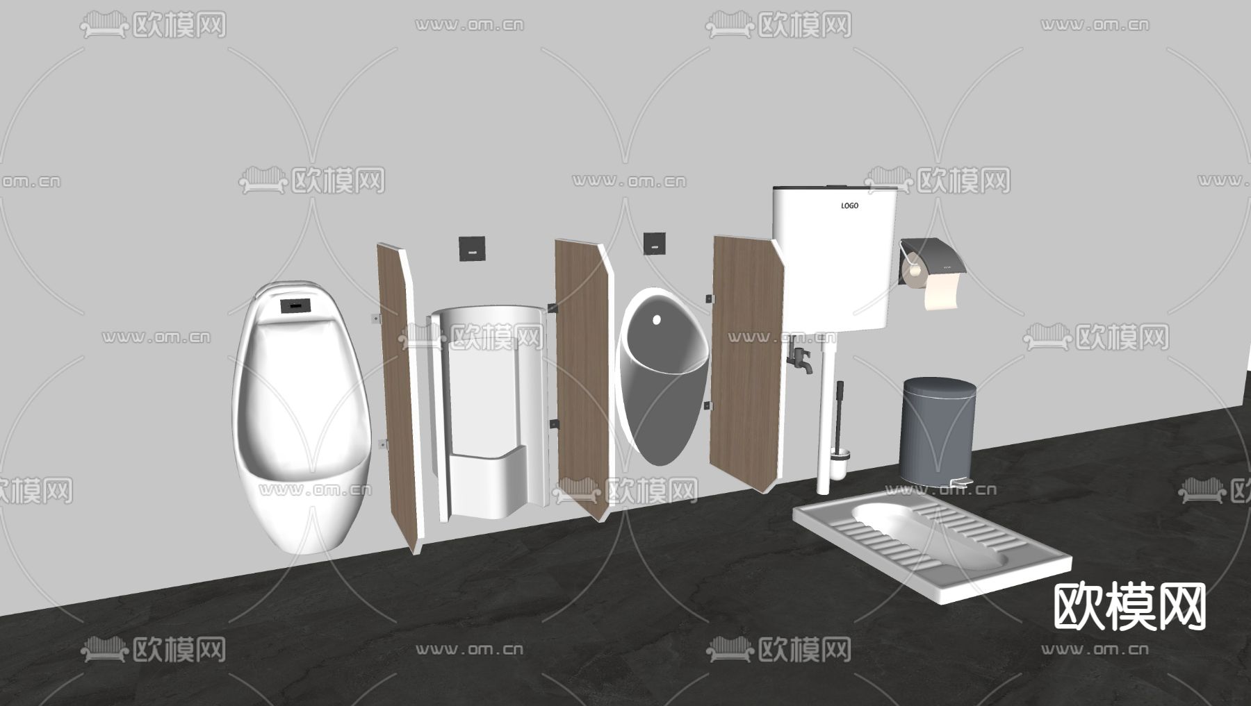 小便斗 即冲式蹲便 马桶su模型下载（渲染图2）