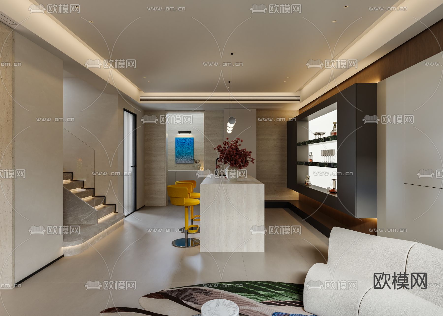 现代地下室 休闲室 品酒室3d模型下载（渲染图3）