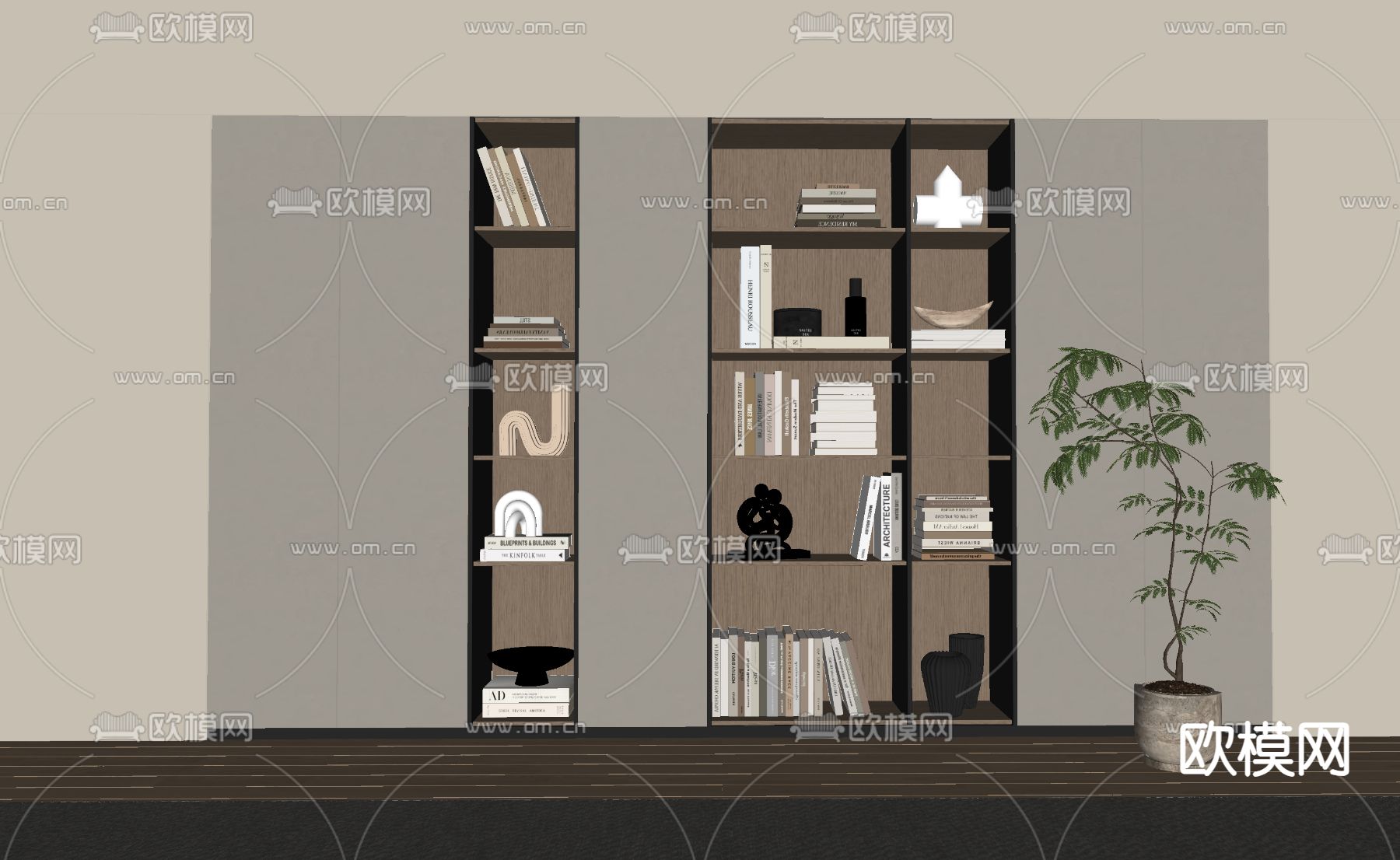 现代书柜 书架su模型下载（渲染图1）
