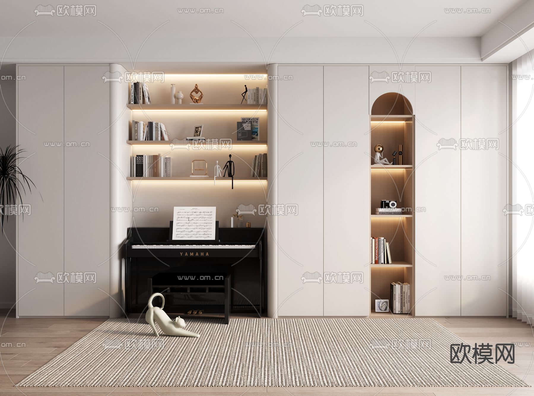 现代书柜 书架su模型下载（渲染图1）