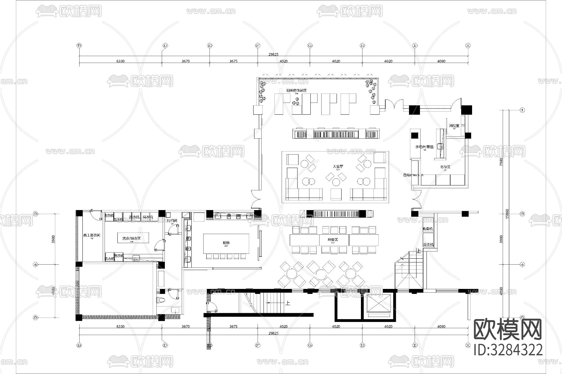酒店客栈乡村改造装修设计cad图库下载（渲染图3）