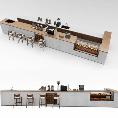  现代咖啡厅吧台 点餐台su模型 