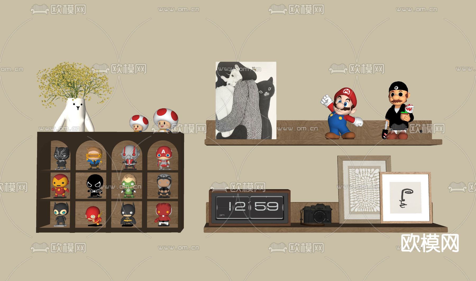 现代手办柜 壁挂 吊柜su模型下载（渲染图2）