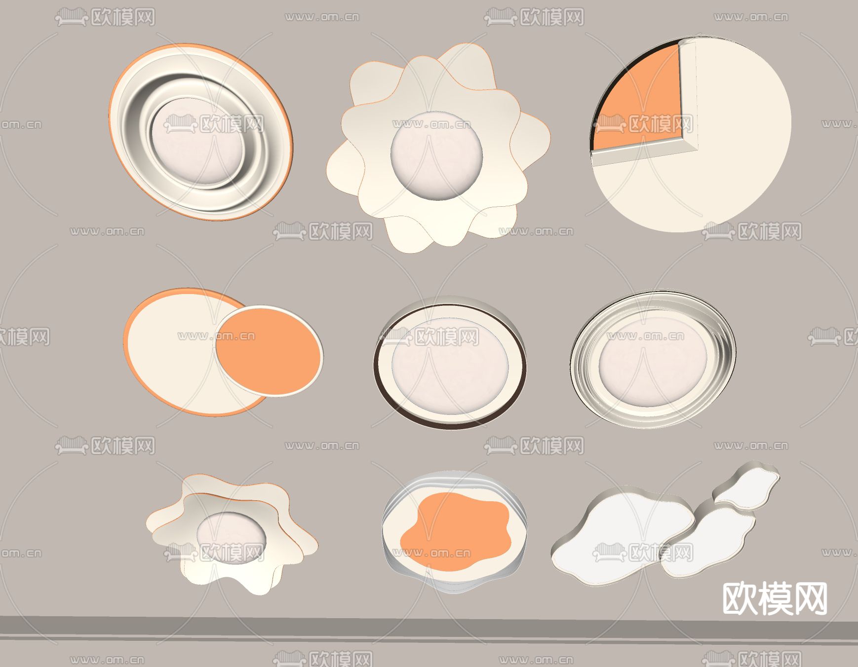 奶油风吸顶灯su模型下载（渲染图1）