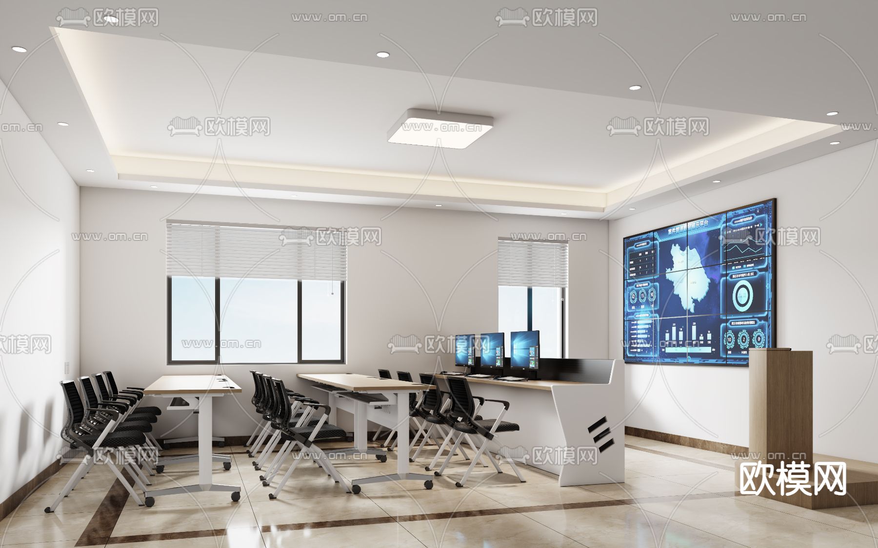 现代监控室 指挥中心3d模型下载