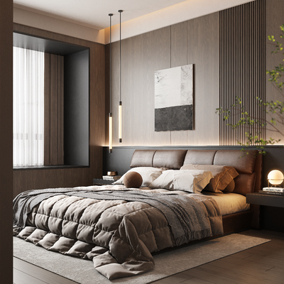  Minotti卧室 双人床su模型 