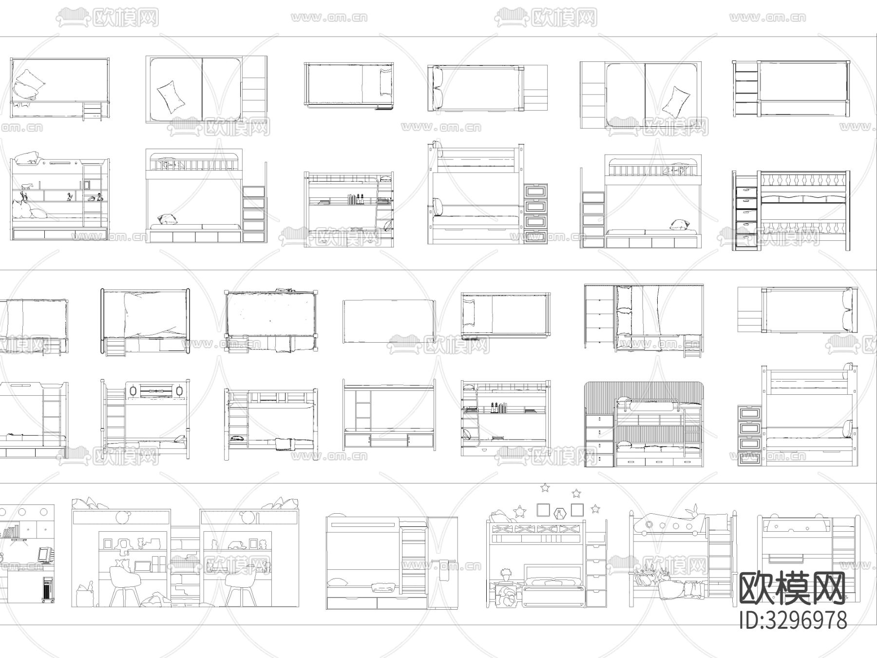 最新超全上下床高低床儿童床cad图库下载（渲染图5）