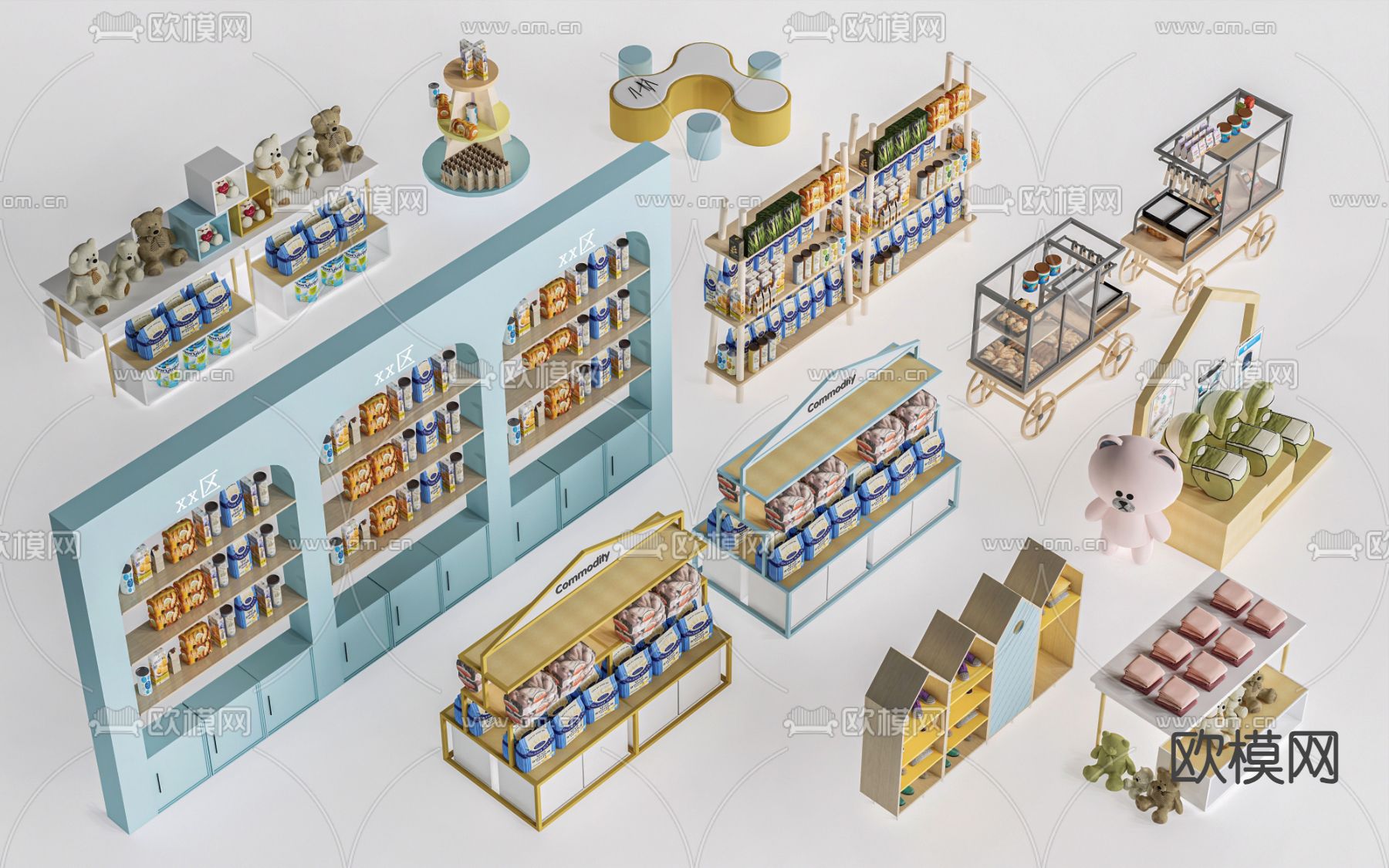 现代母婴店货架 展柜su模型下载（渲染图2）