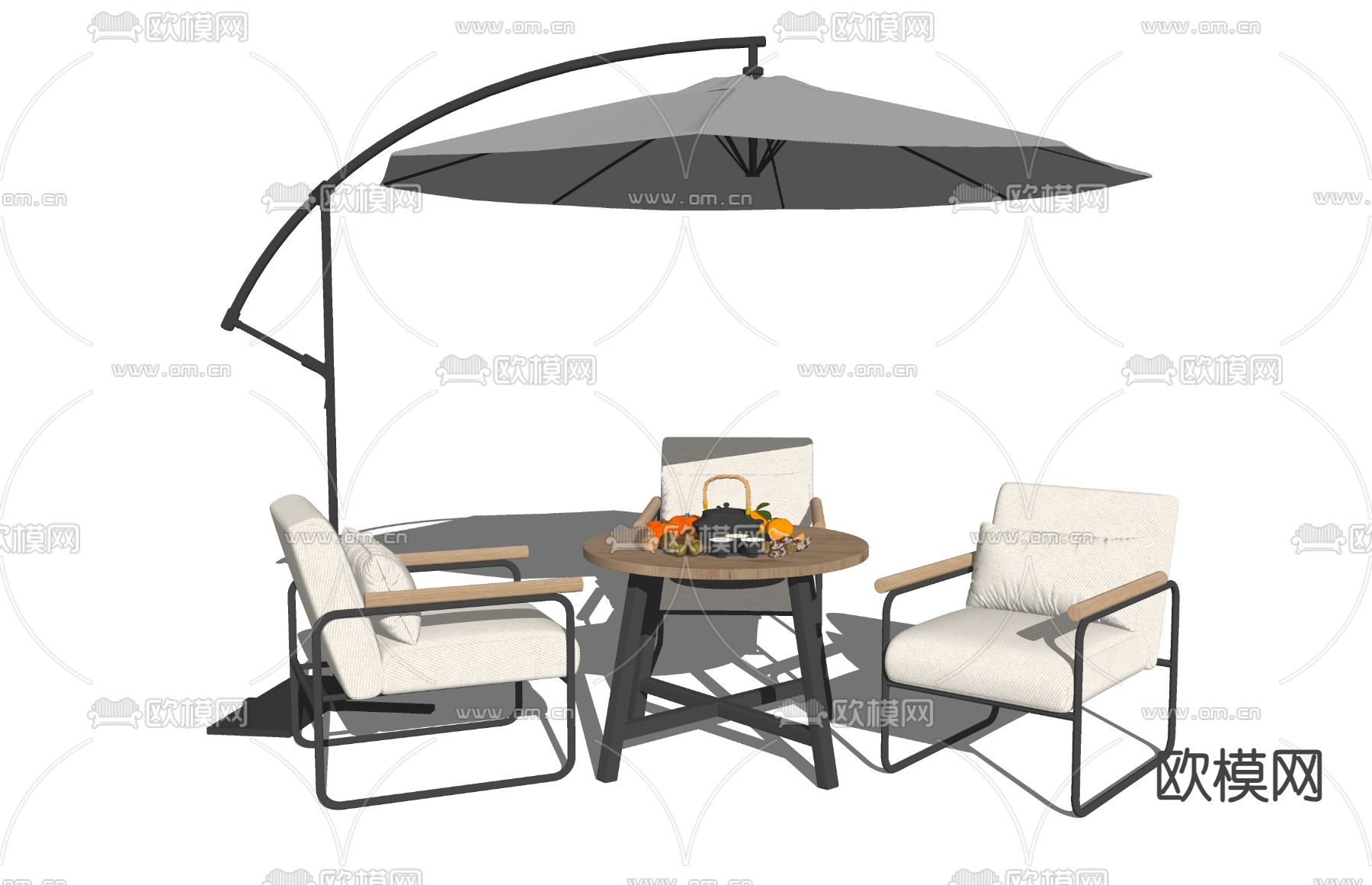 现代户外桌椅 围炉煮茶su模型下载（渲染图2）