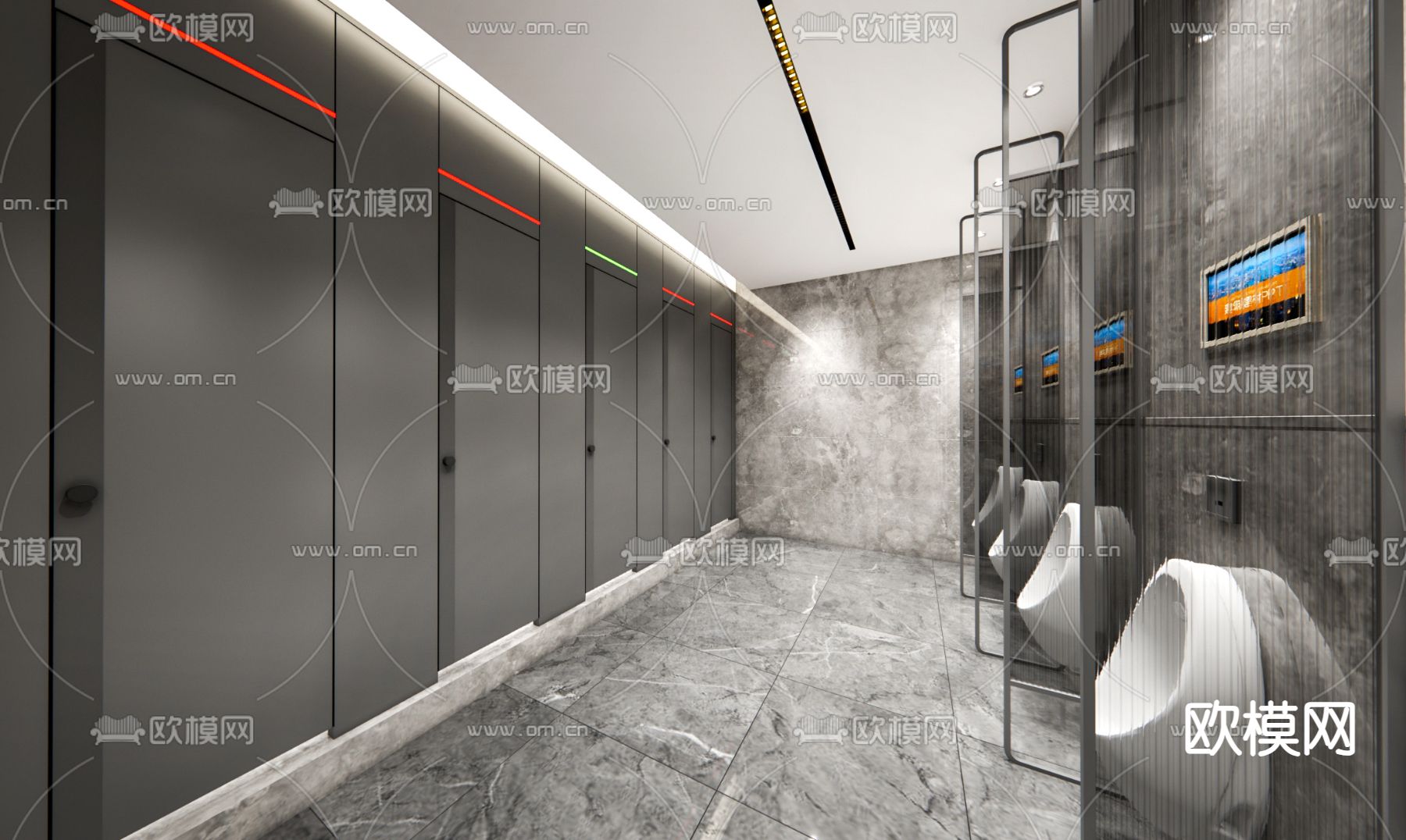 公共卫生间 公共厕所 男厕洗手间su模型下载（渲染图2）