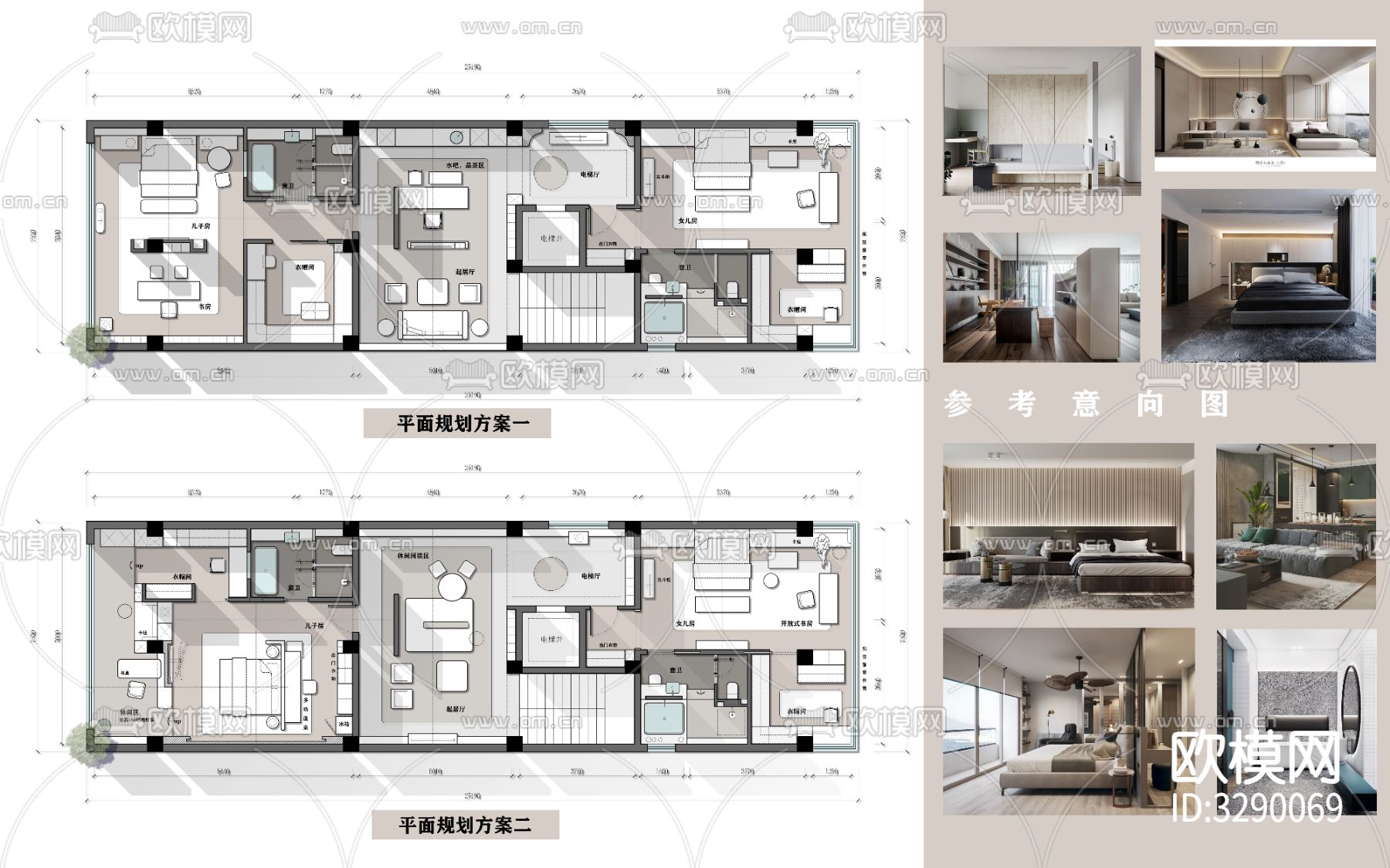 190平别墅两版方案cad平面图下载