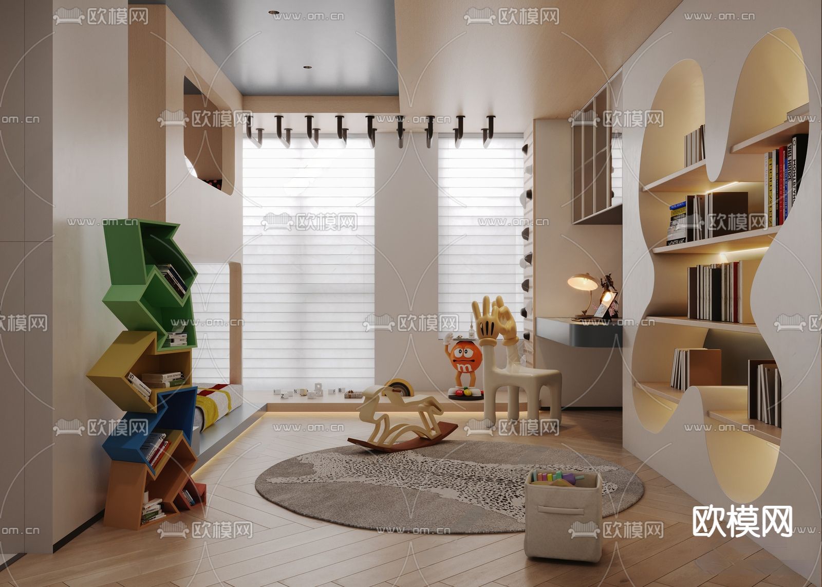 孟菲斯男孩房 次卧3d模型下载（渲染图2）