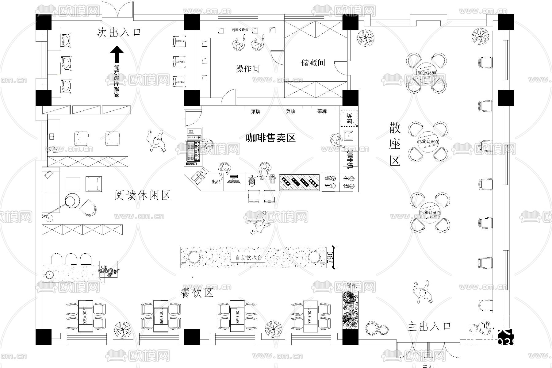 咖啡厅咖啡馆空间布局方案店铺平面布置图
