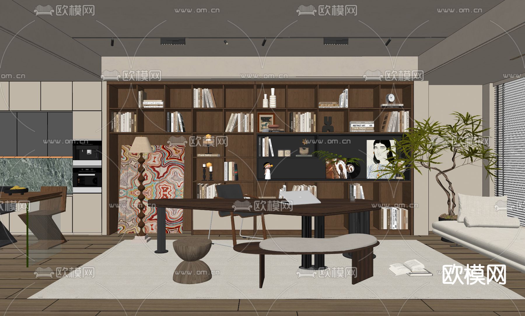 中古风书房su模型