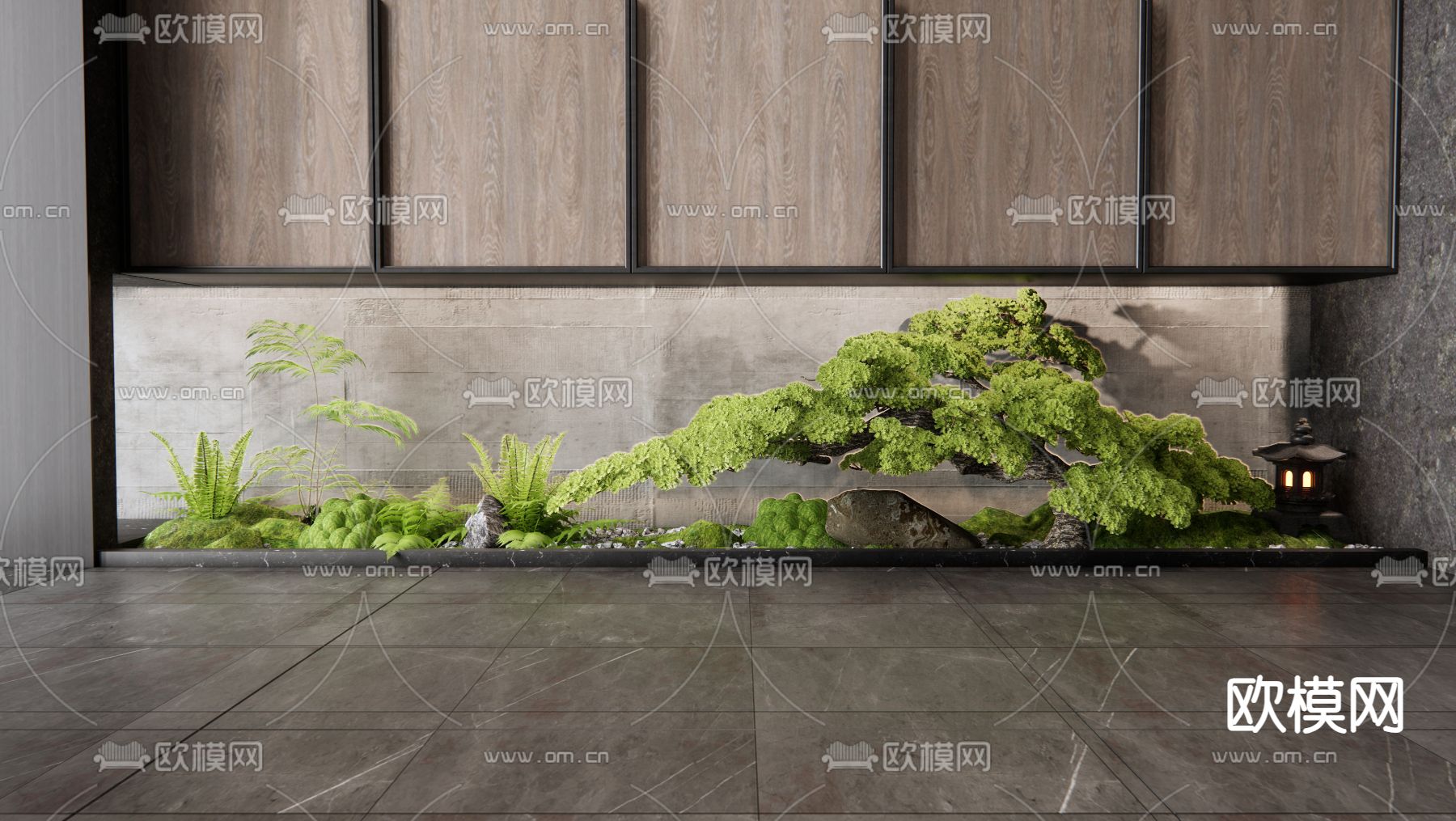 新中式 庭院松树 景观小品su模型下载（渲染图1）