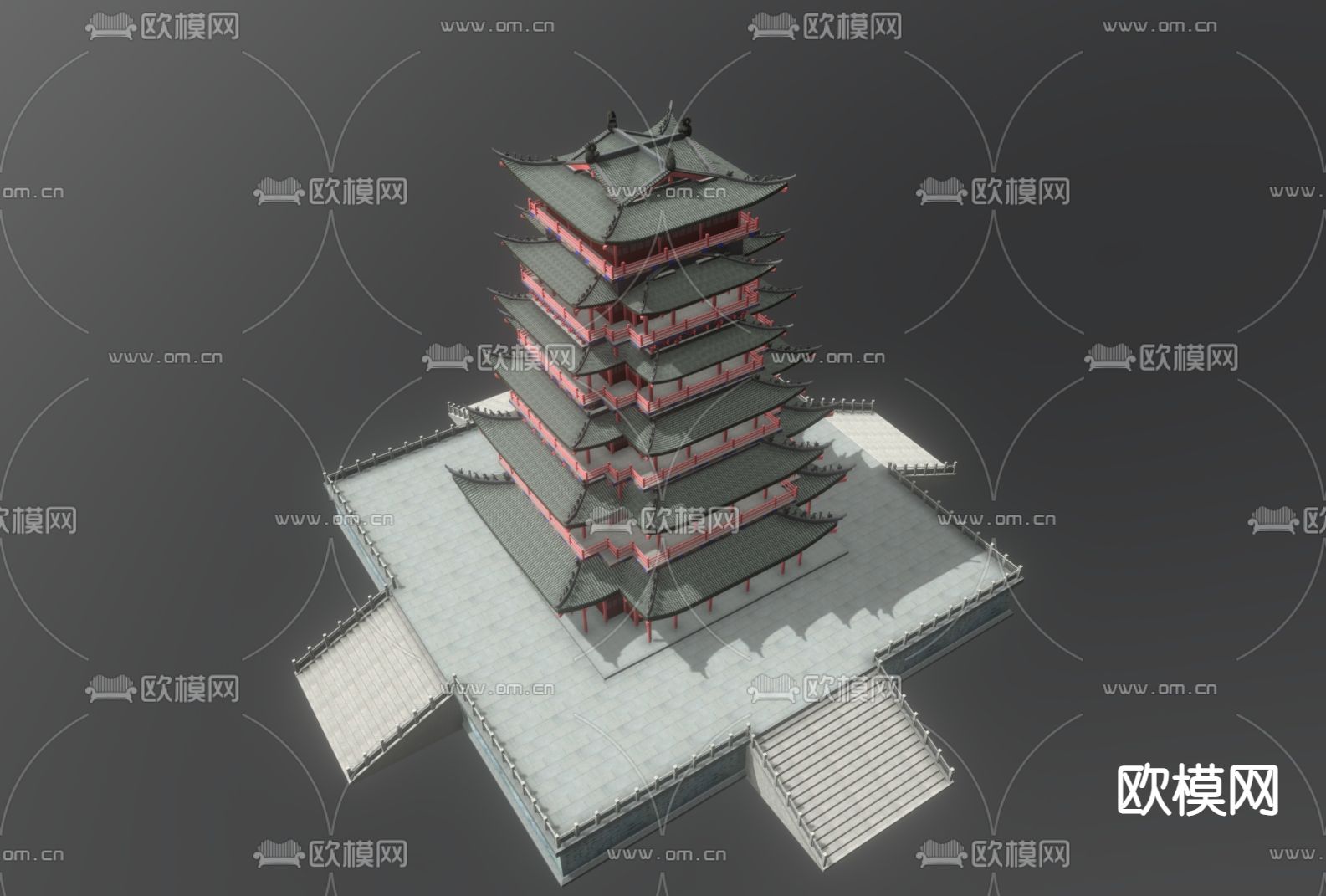 中式亭台 楼阁建筑su模型下载（渲染图3）