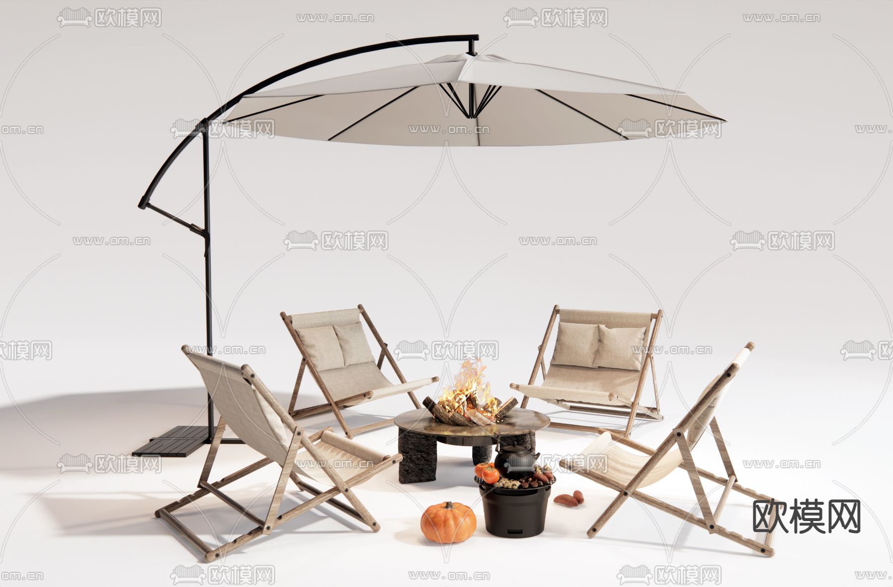 现代户外桌椅 露营桌椅 折叠椅su模型下载（渲染图1）