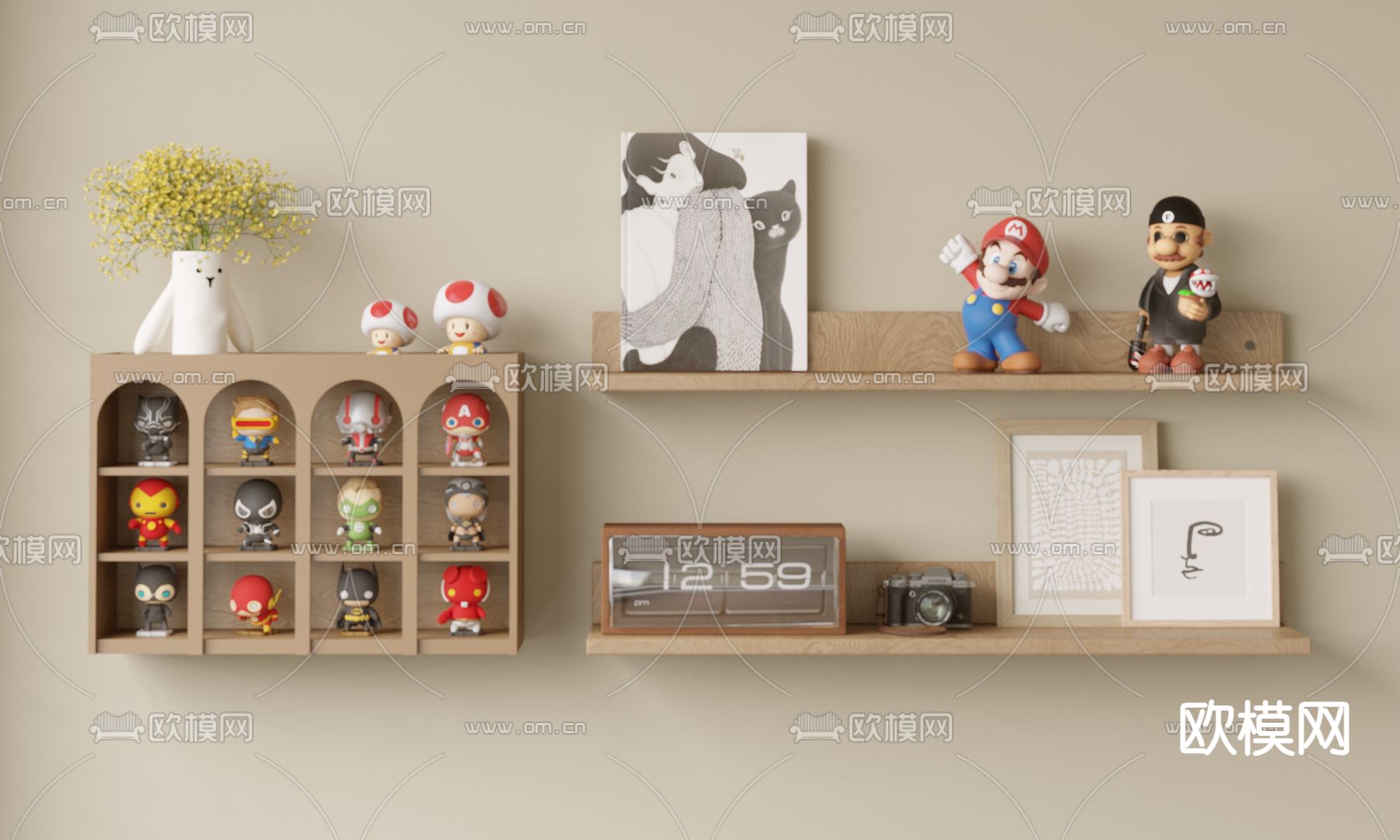 现代手办柜 壁挂 吊柜su模型下载（渲染图1）