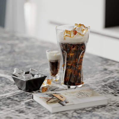  水杯 可乐 饮料 冰块 书本 书籍su模型 