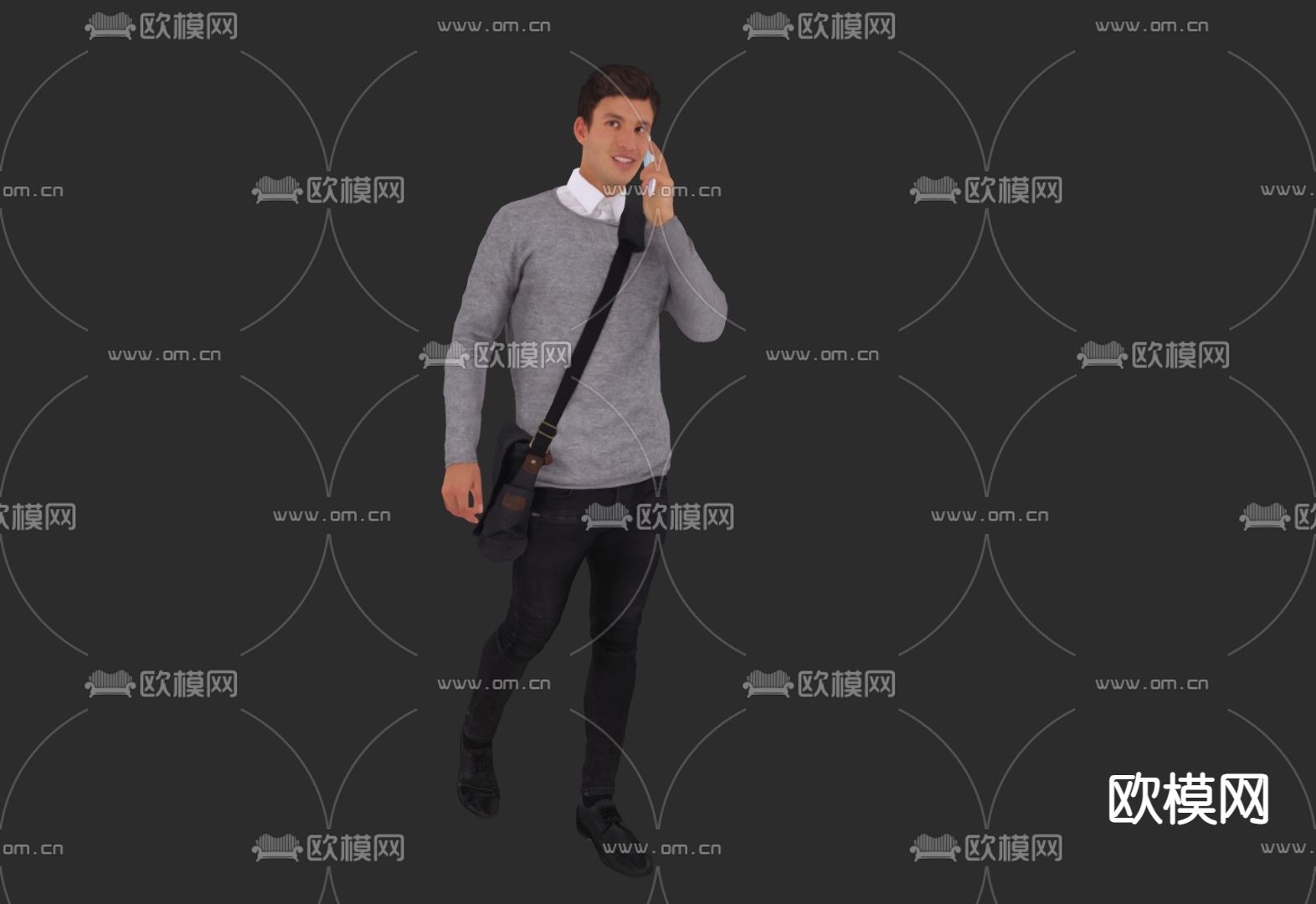 站姿男士 打电话男士 休闲装男人su模型下载（渲染图1）
