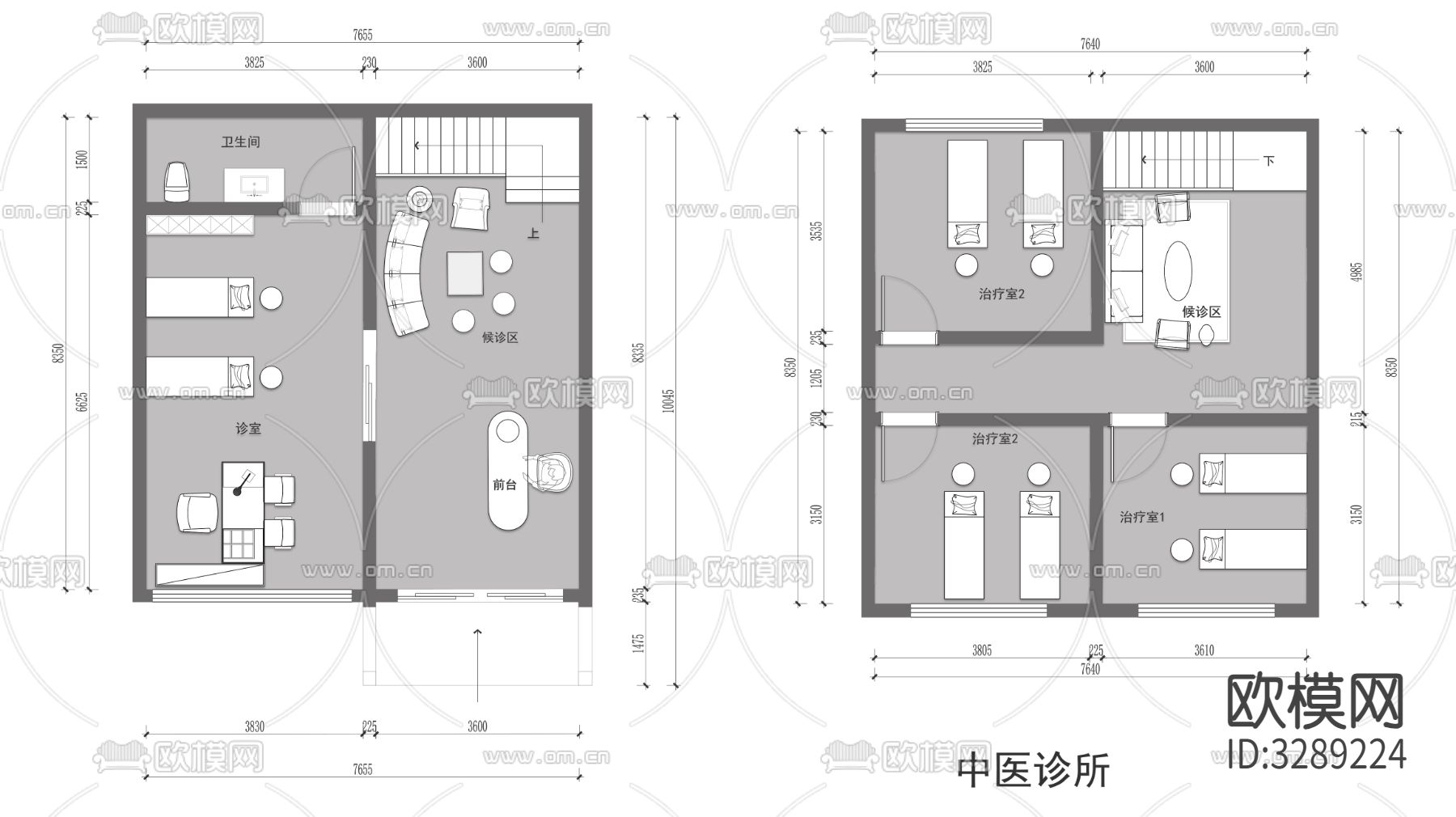 中医诊所 理疗室cad平面图下载（渲染图1）