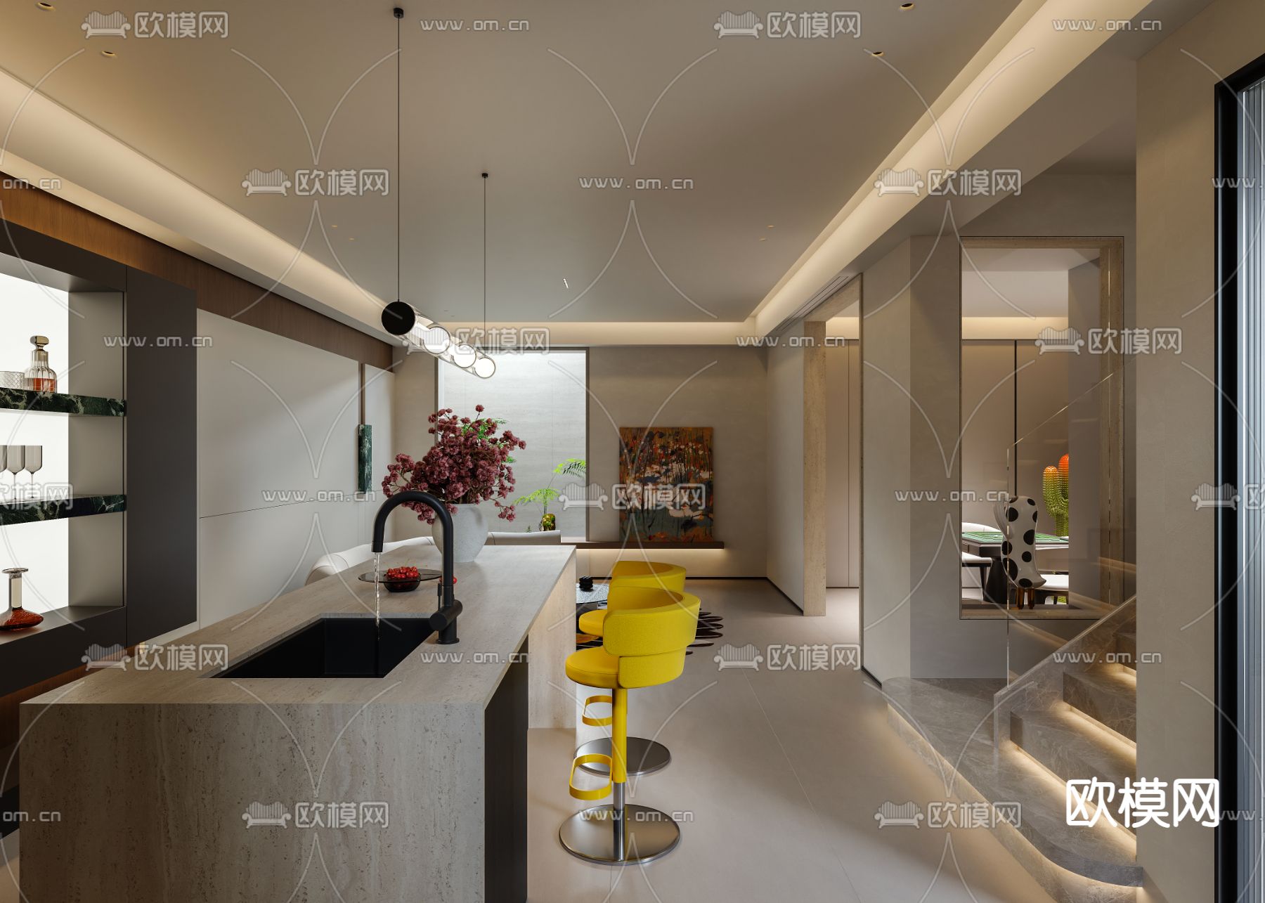 现代地下室 休闲室 品酒室3d模型下载（渲染图4）