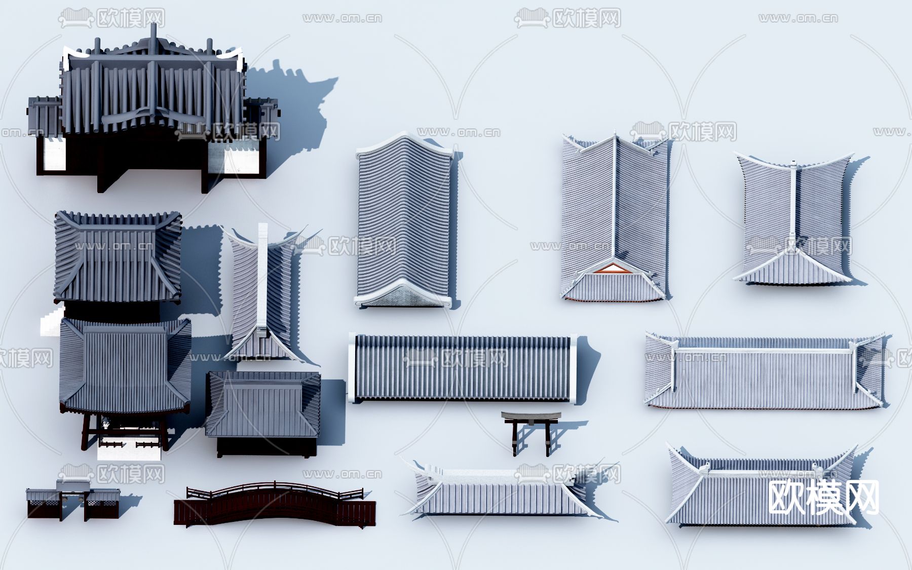 中式屋顶 屋檐 瓦片 古建3d模型下载