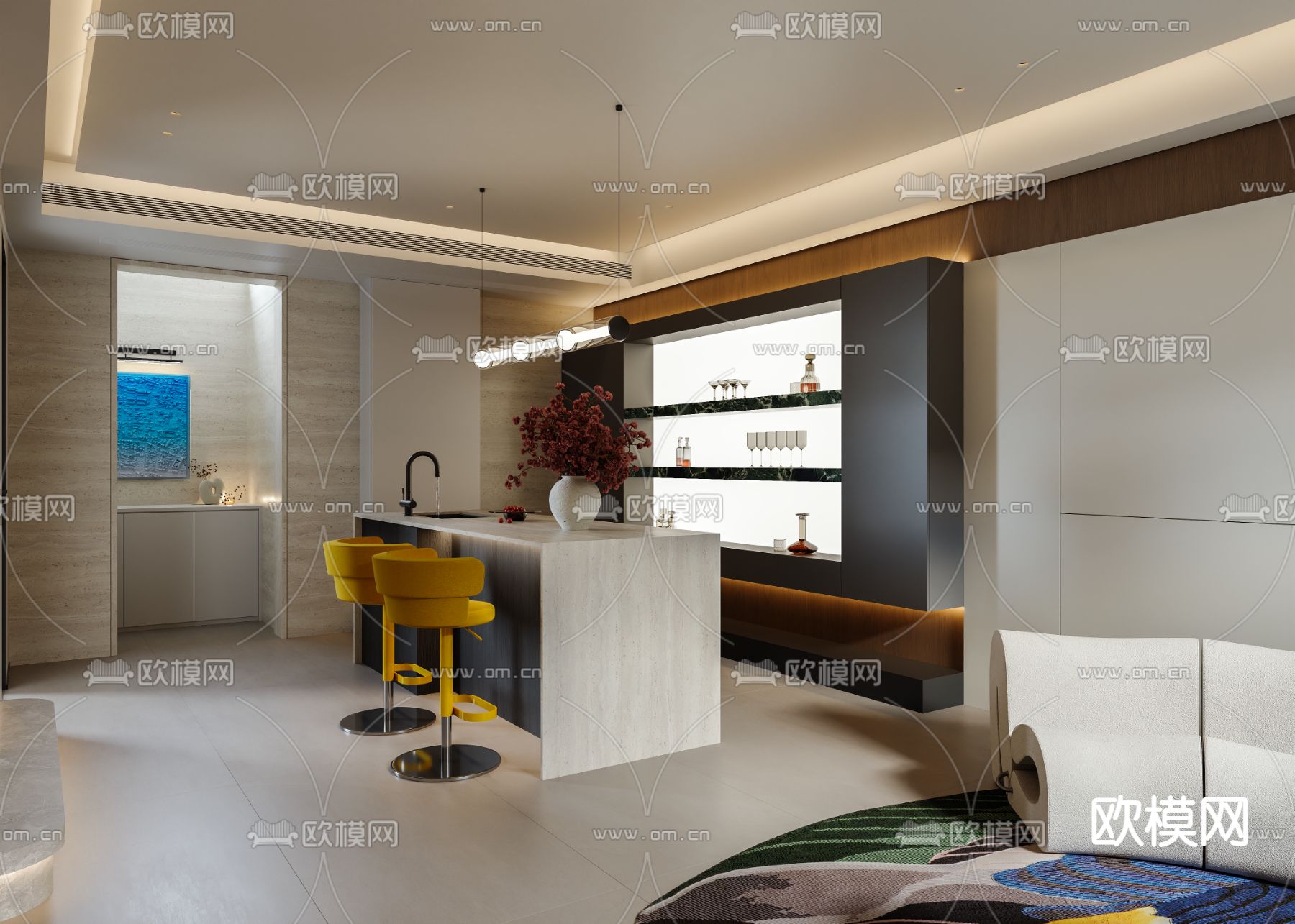 现代地下室 休闲室 品酒室3d模型下载（渲染图2）