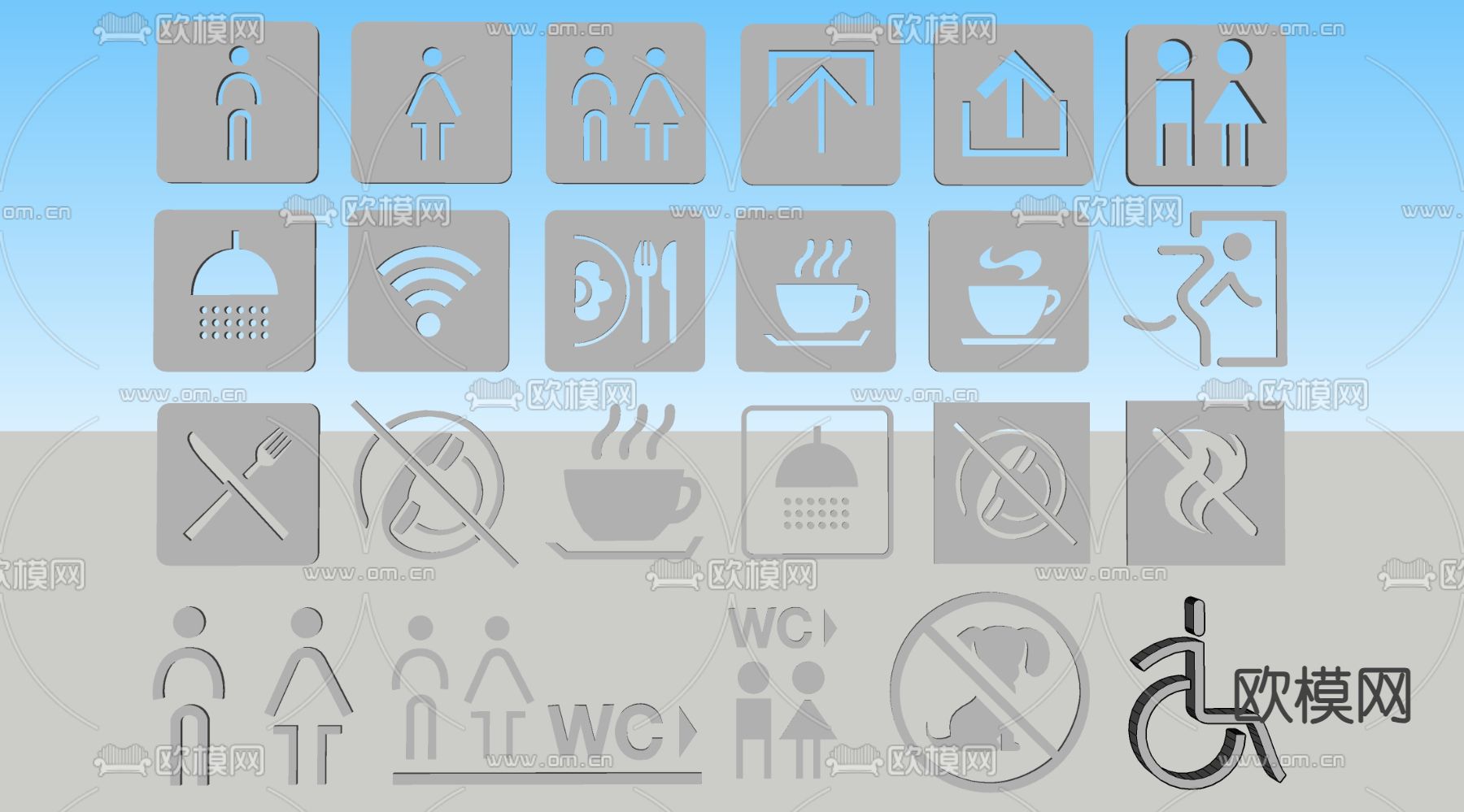 卫生间指示牌 卫生间标识 卫生间导视牌su模型下载（渲染图3）