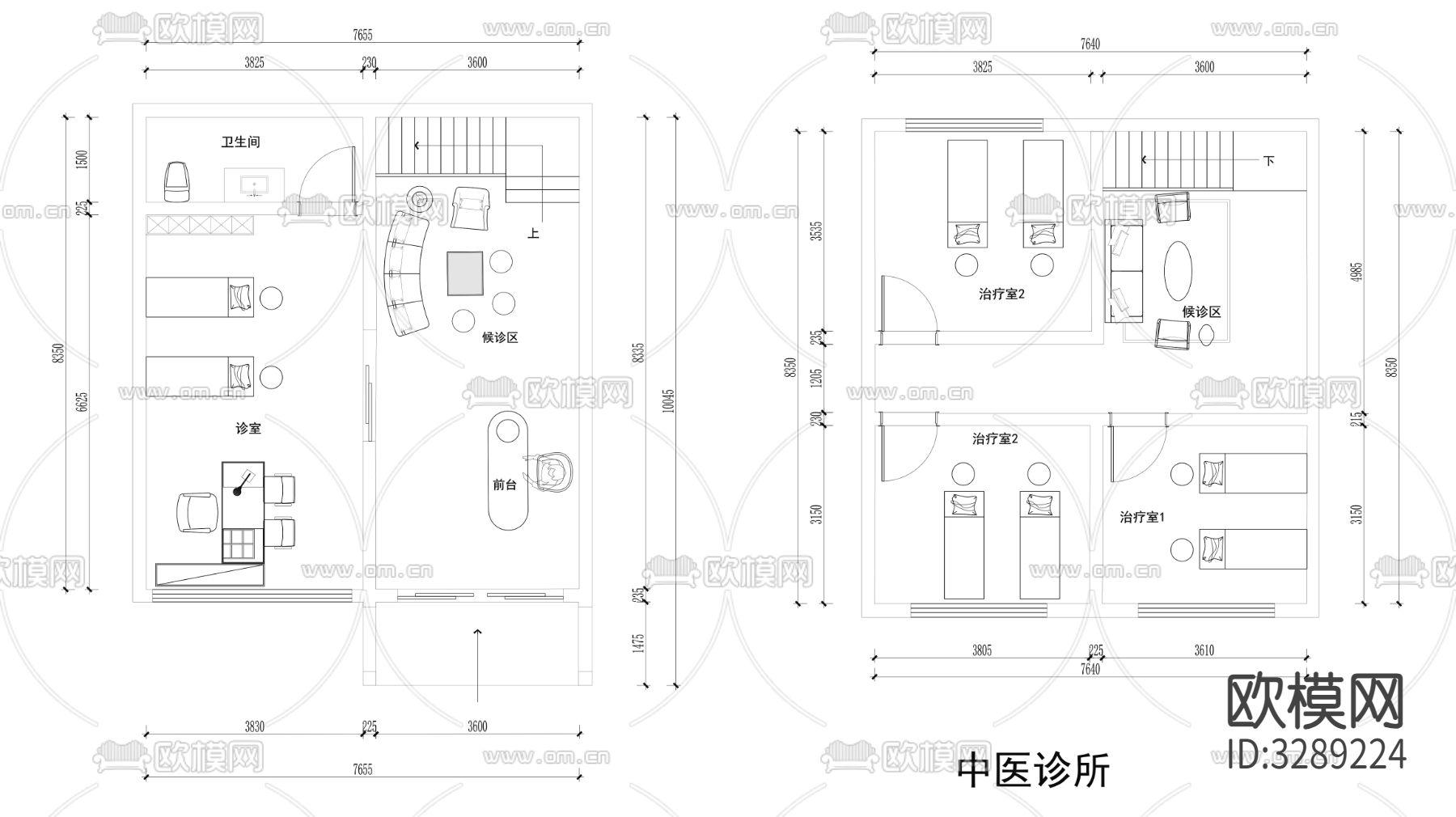 中医诊所 理疗室cad平面图下载（渲染图2）
