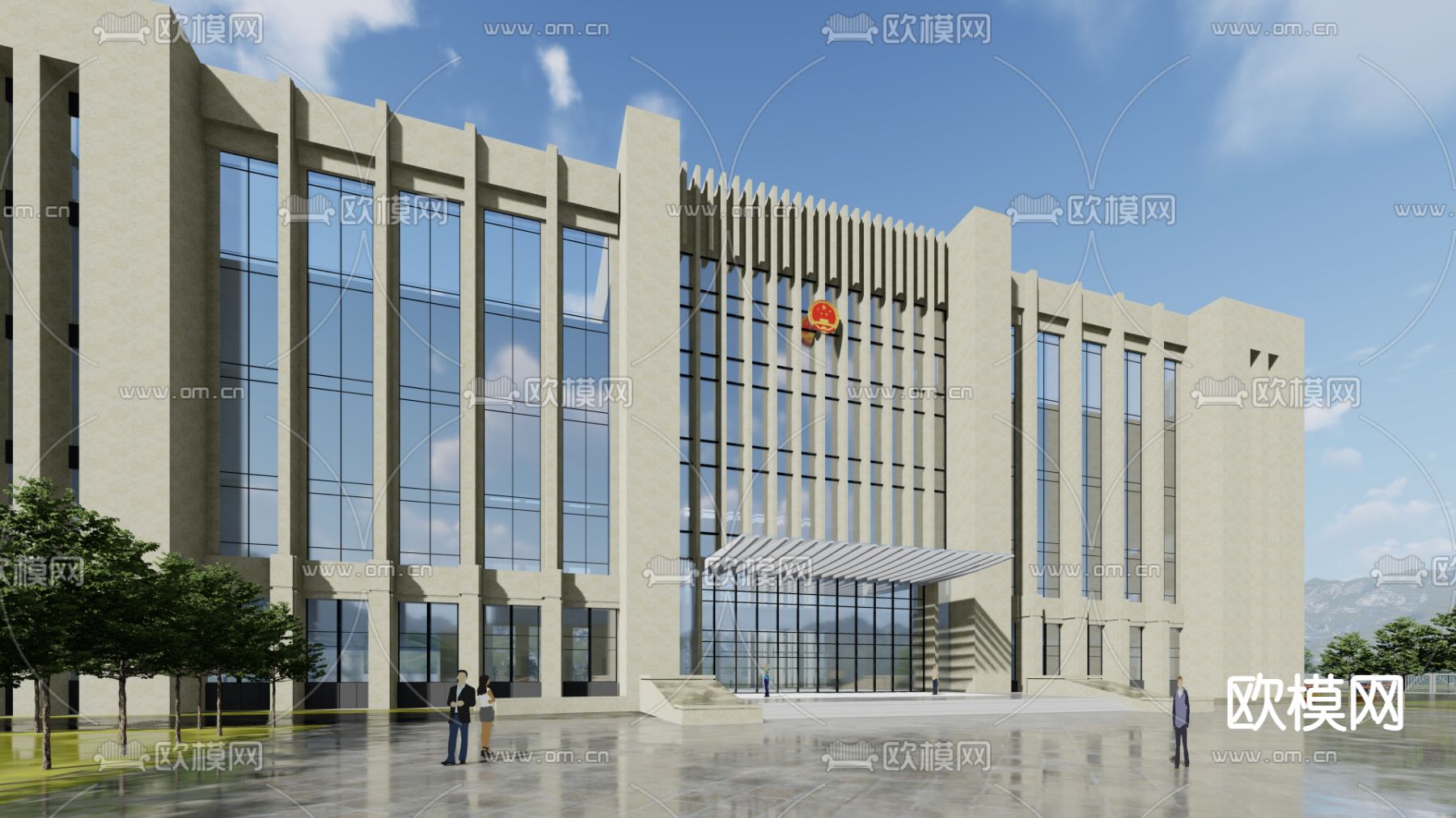 法院外观su模型下载（渲染图3）