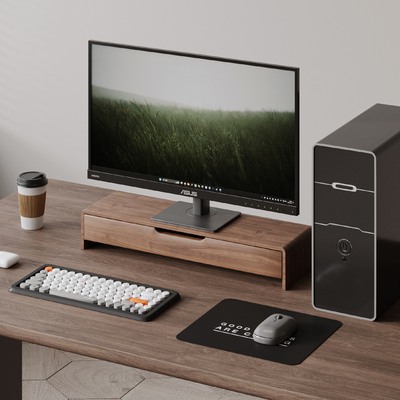  华硕电脑 显示器 主机 键盘 鼠标 办公用品su模型 