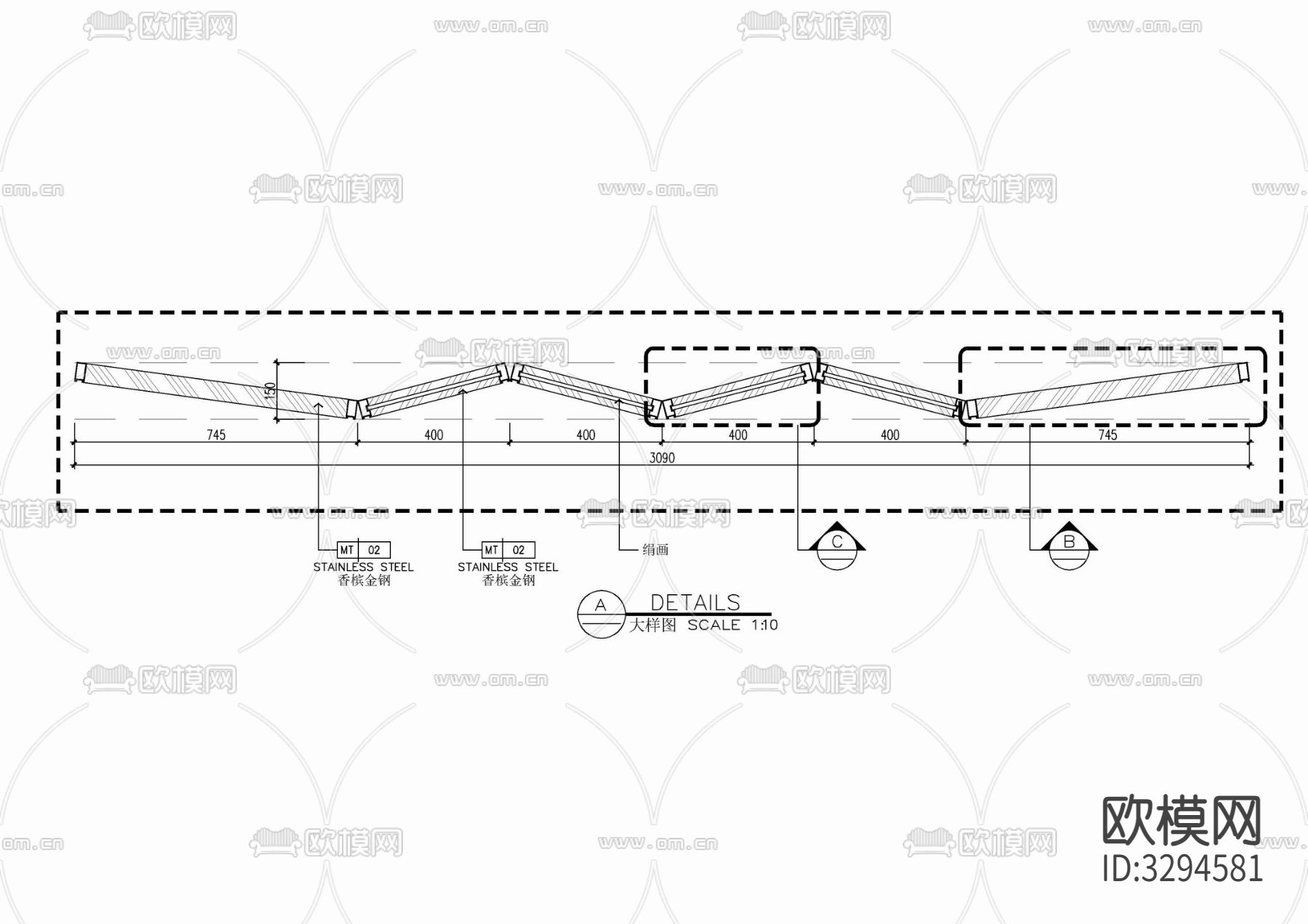 木饰面 绢画屏风节点大样图下载（渲染图5）