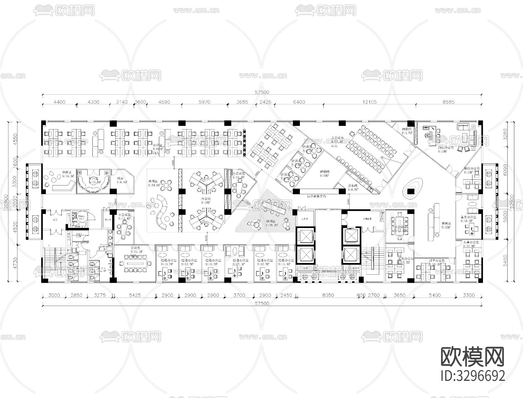 57套办公室cad施工图下载（渲染图2）