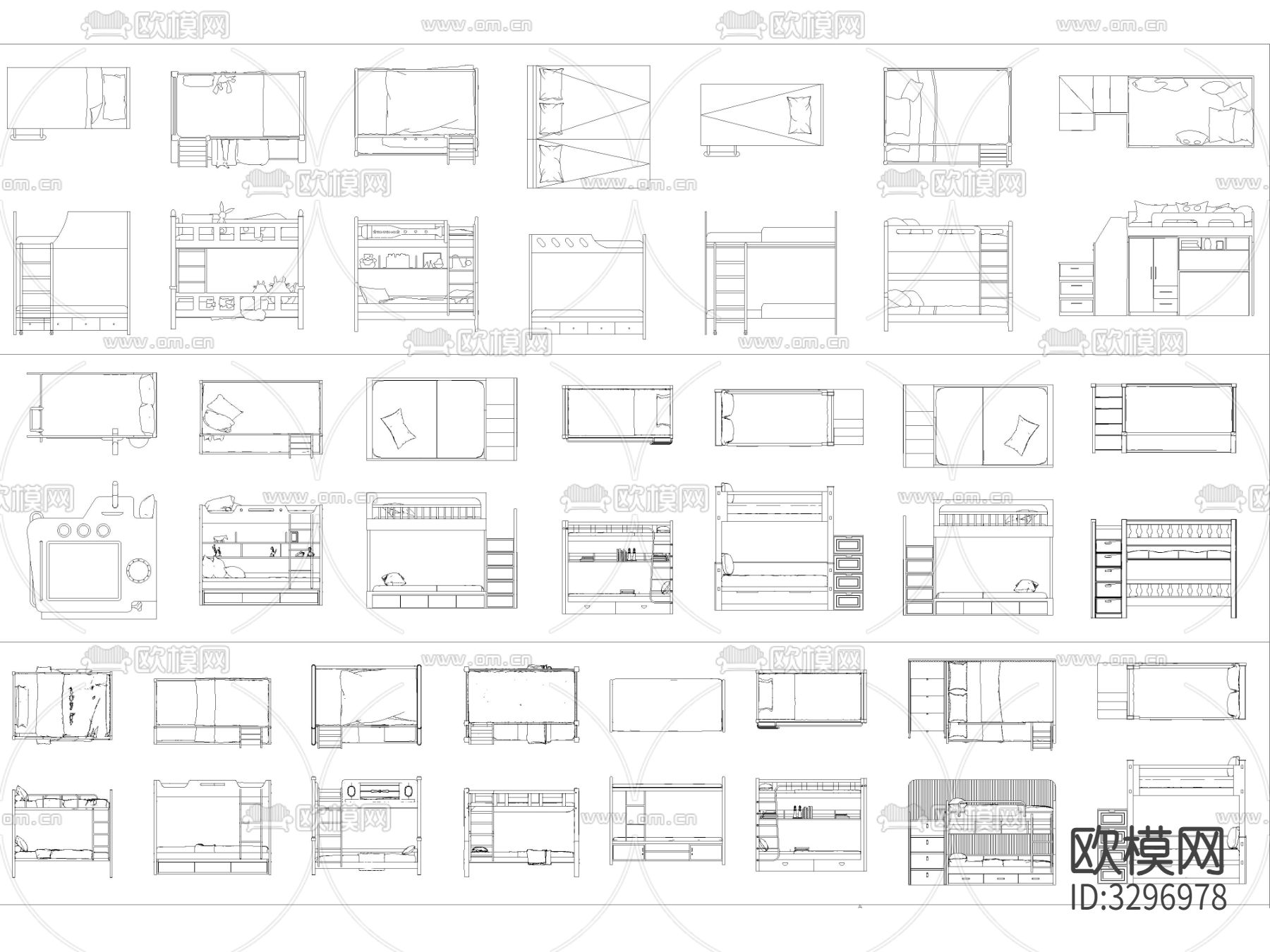 最新超全上下床高低床儿童床cad图库下载（渲染图4）