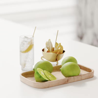  水果 托盘 柠檬 水杯su模型 