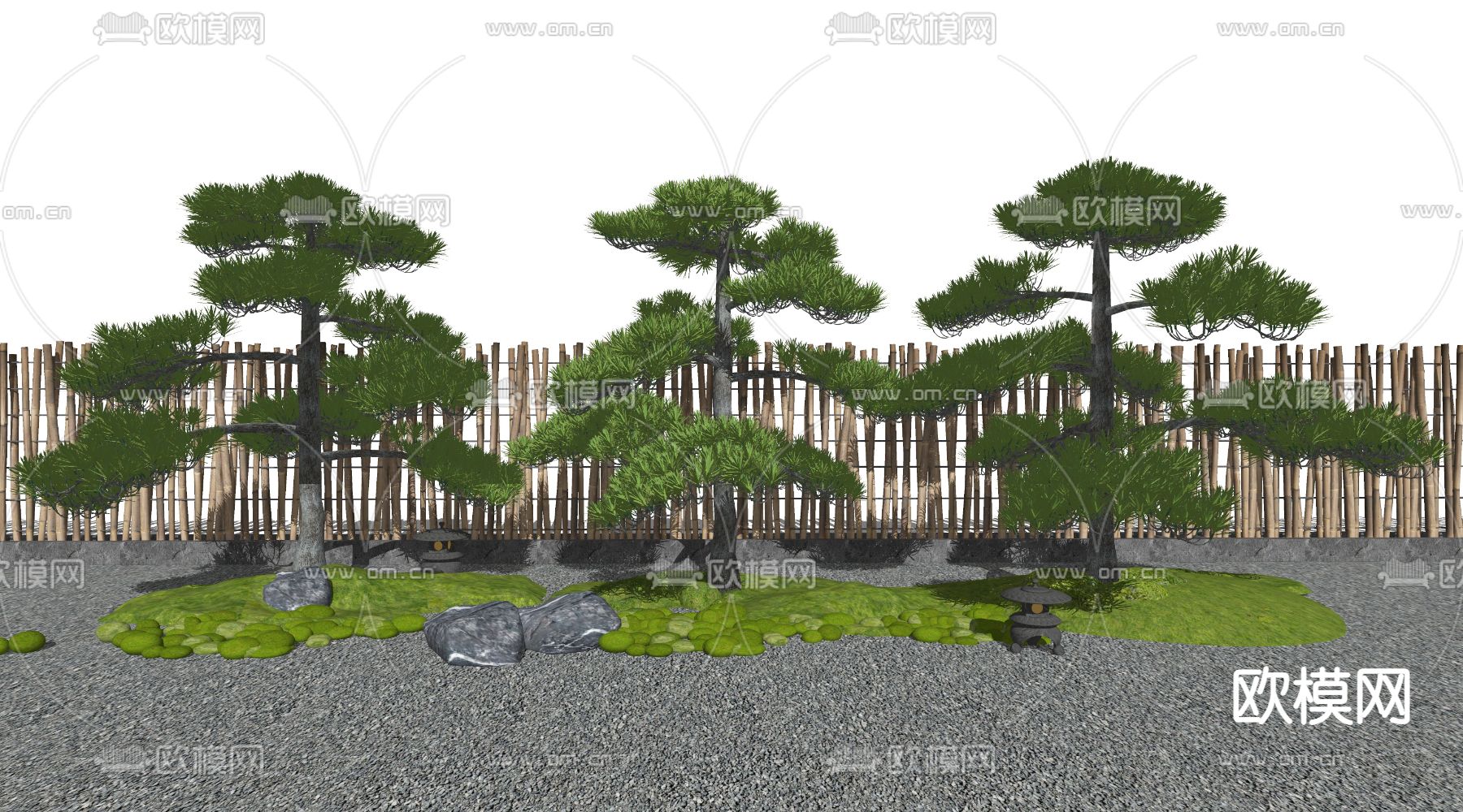 新中式松树 罗汉松su模型下载（渲染图2）