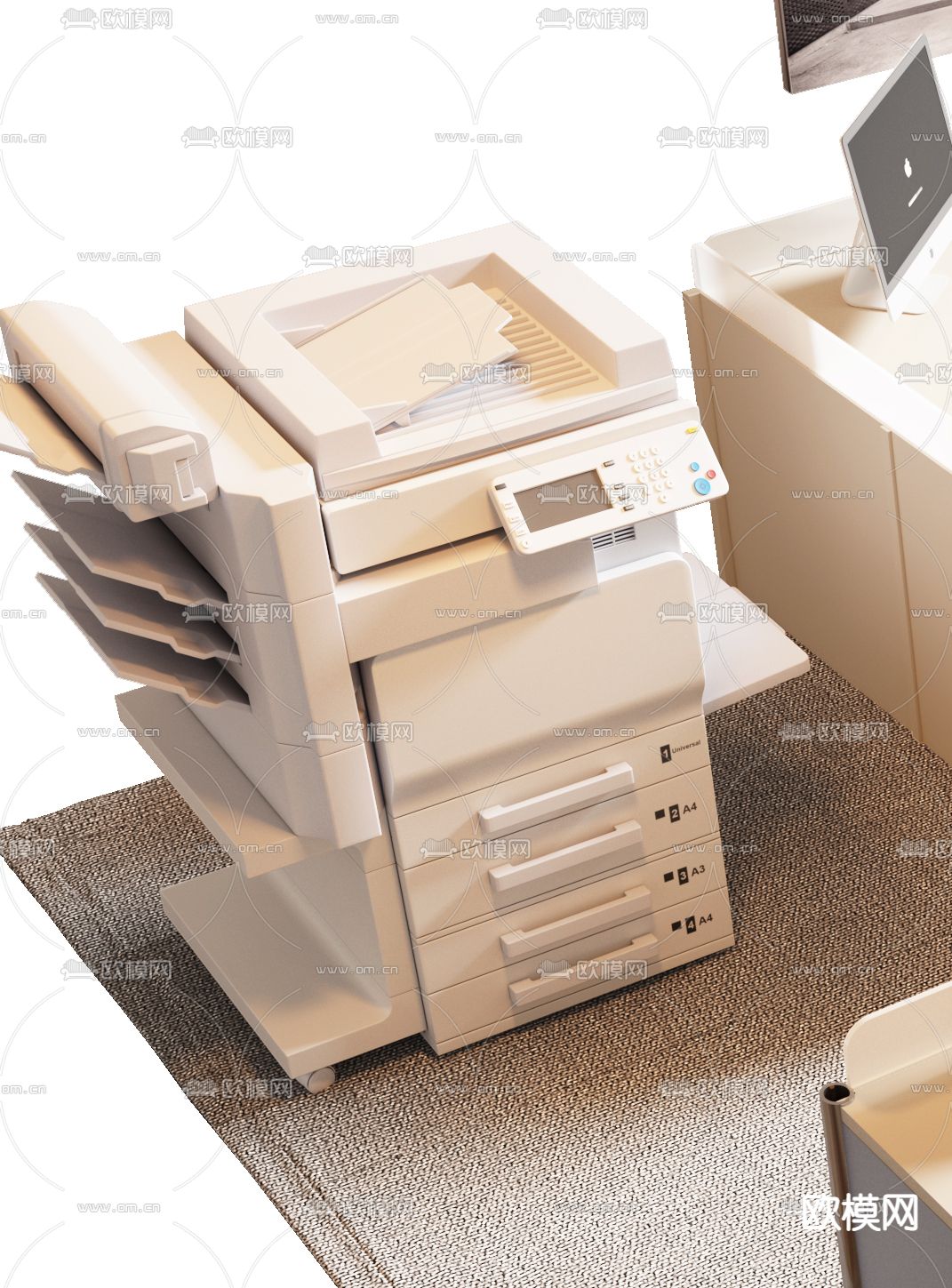 卡位办公桌 工位 岗位3d模型下载（渲染图2）