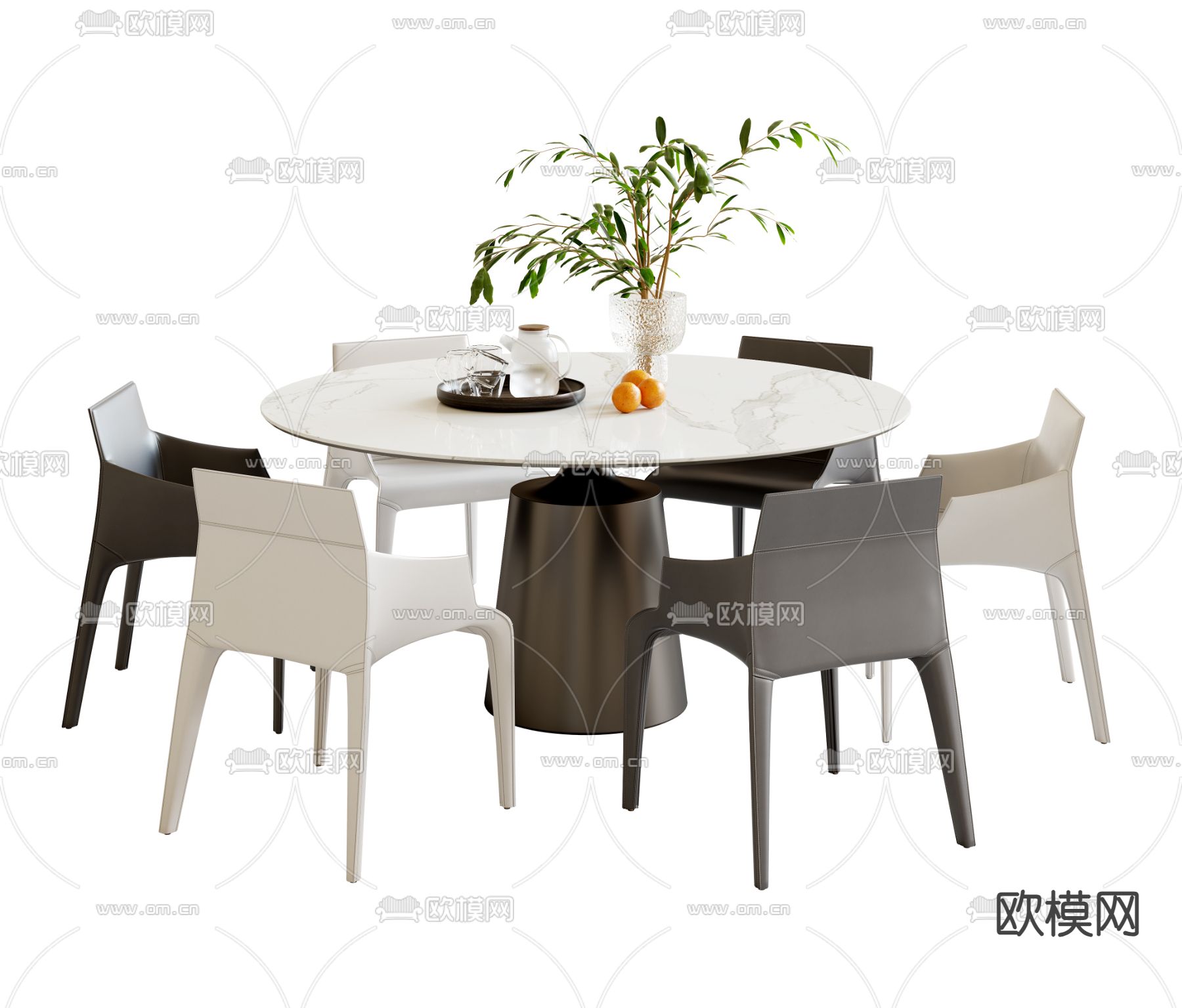 圆形餐桌椅3d模型下载