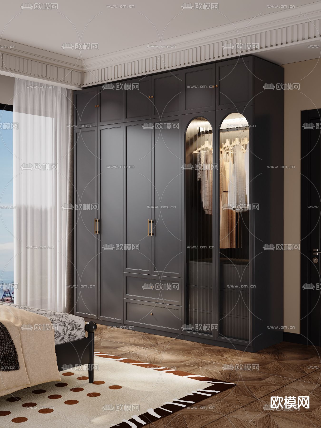 法式衣柜 衣橱su模型下载（渲染图1）