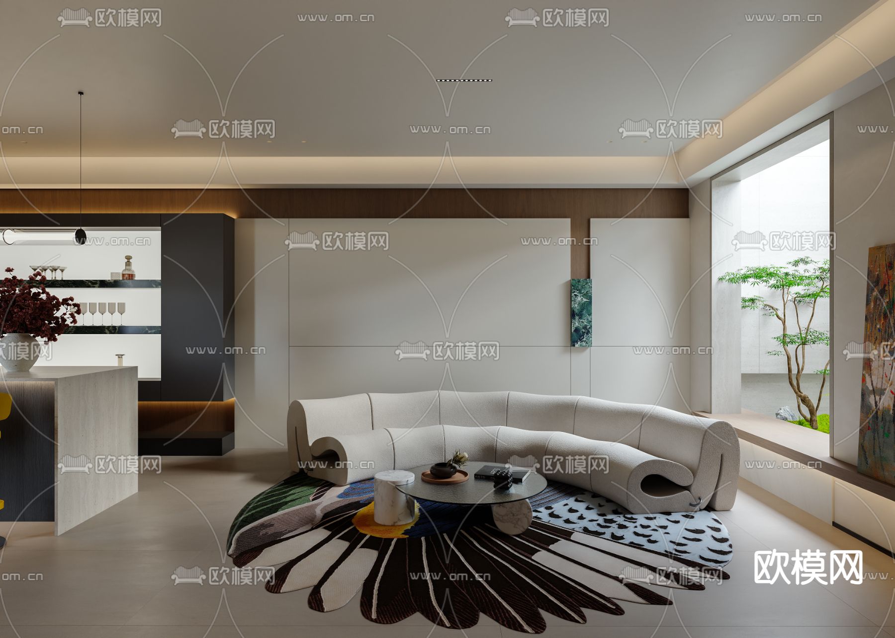 现代地下室 休闲室 品酒室3d模型下载（渲染图1）