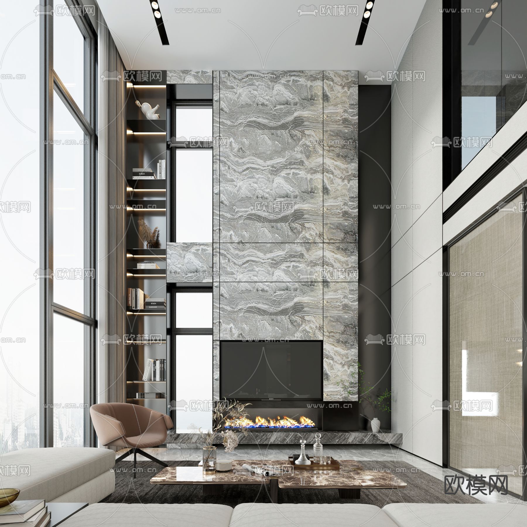 别墅客厅 别墅大堂3d模型下载（渲染图2）