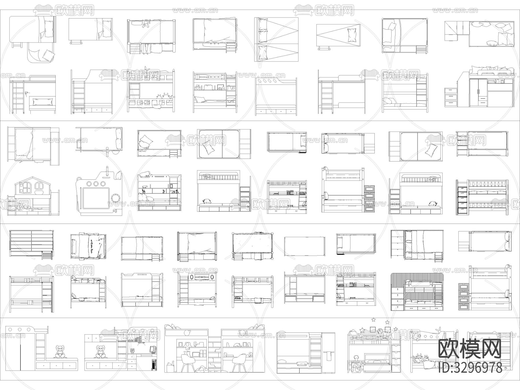 最新超全上下床高低床儿童床cad图库下载（渲染图9）