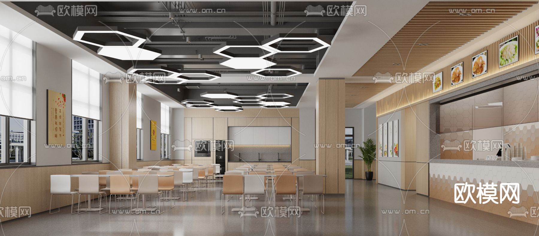 员工餐厅 职工餐厅3d模型下载（渲染图1）