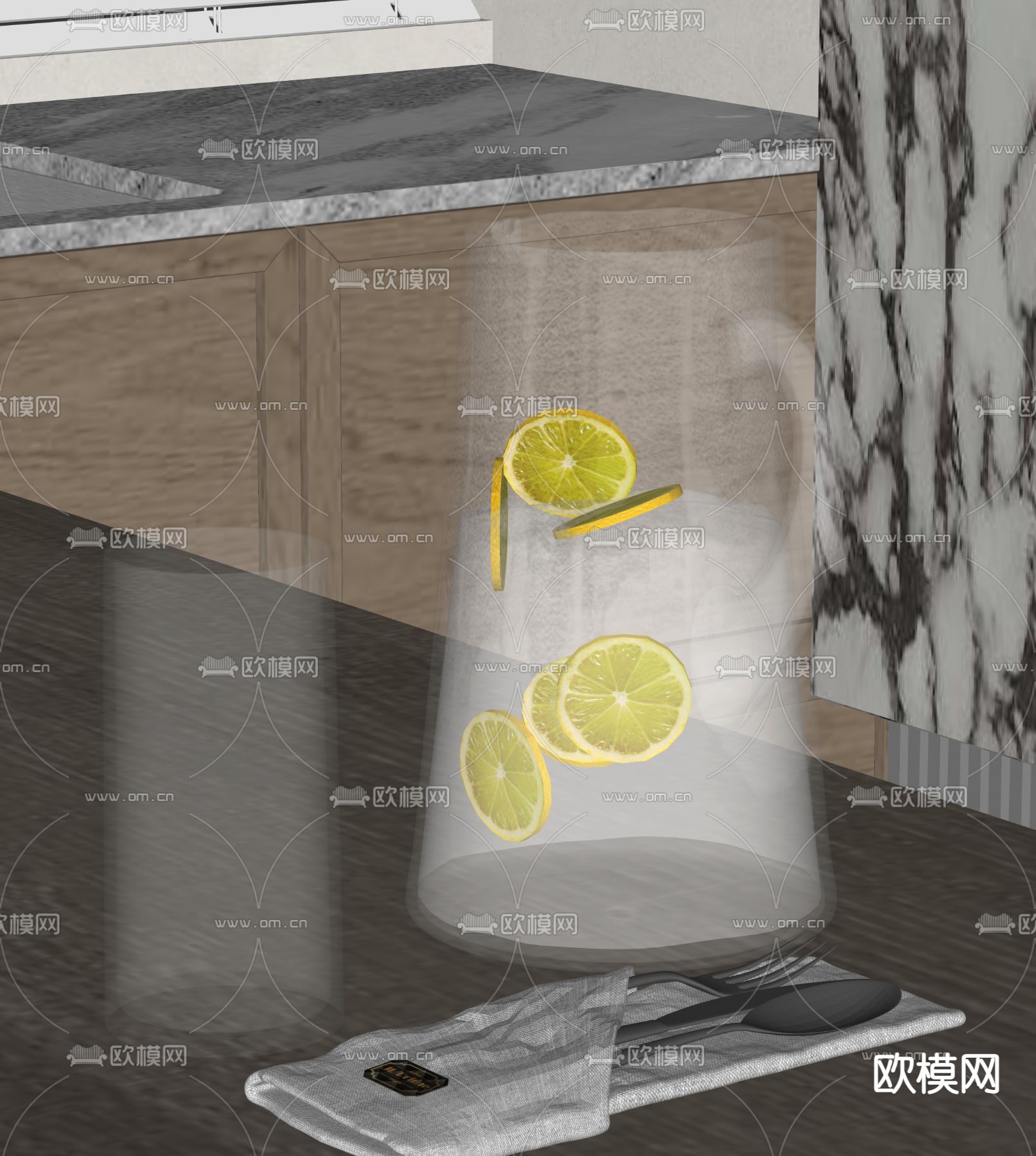 果汁 水杯 餐具 叉子 汤勺su模型下载（渲染图1）