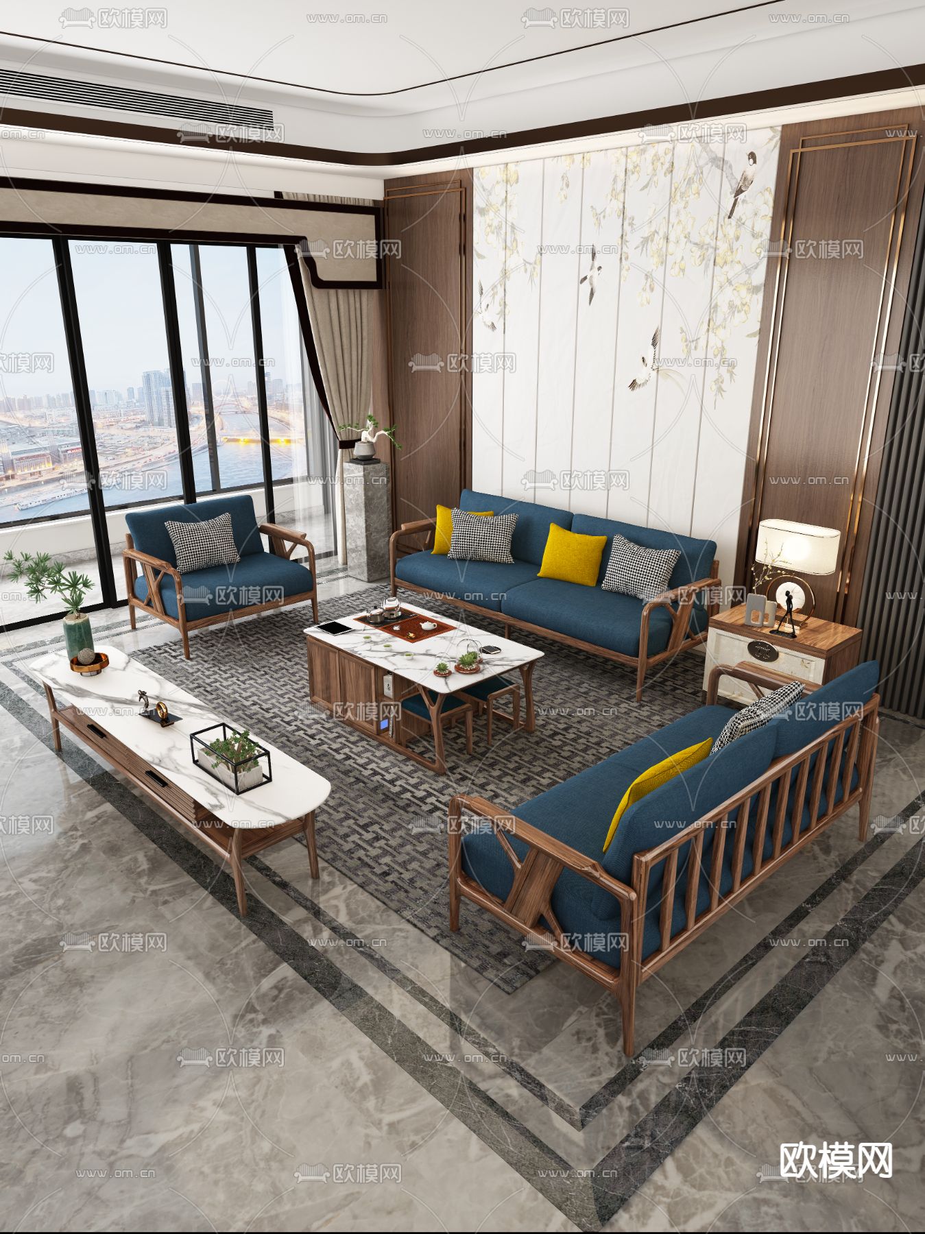 中式客厅3d模型下载