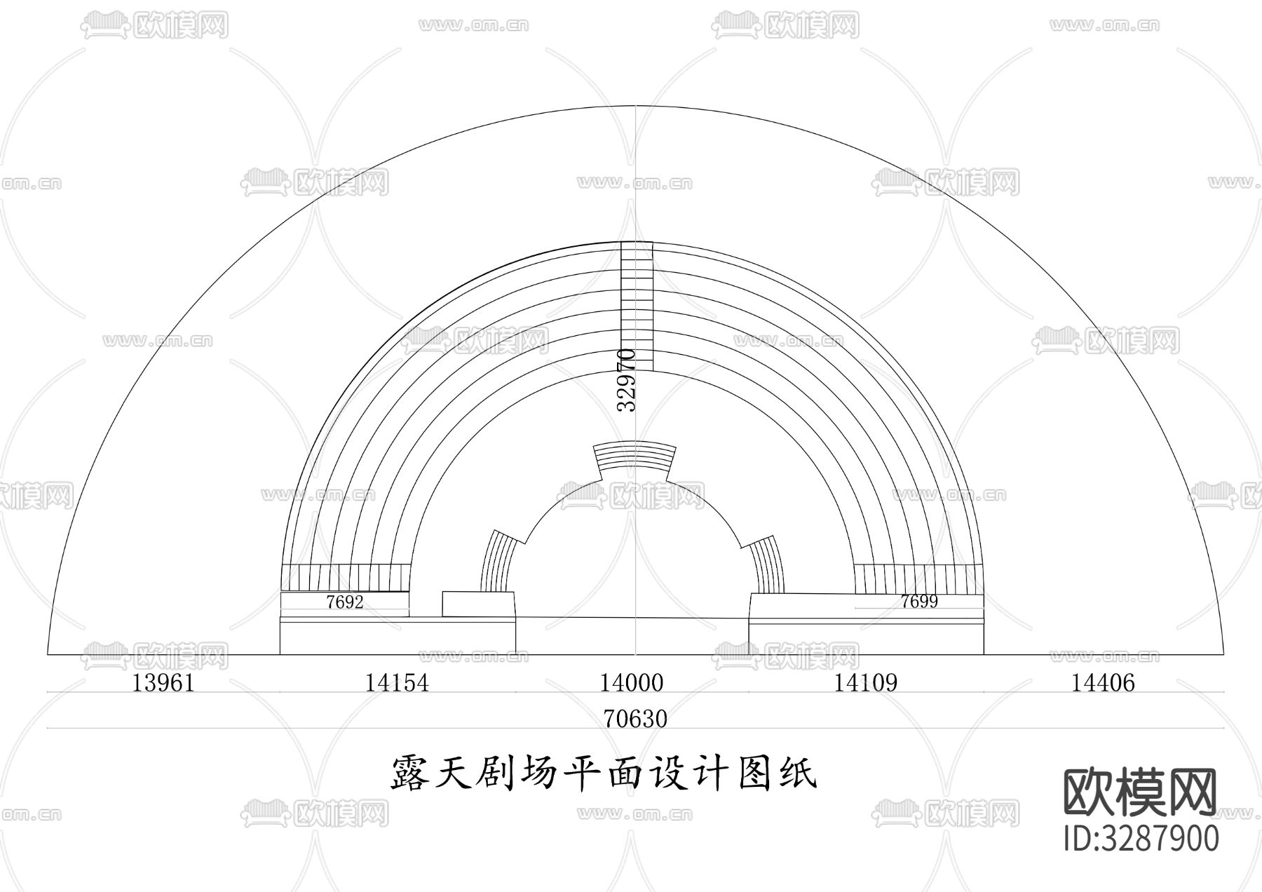露天剧场平面设计图纸cad平面图下载