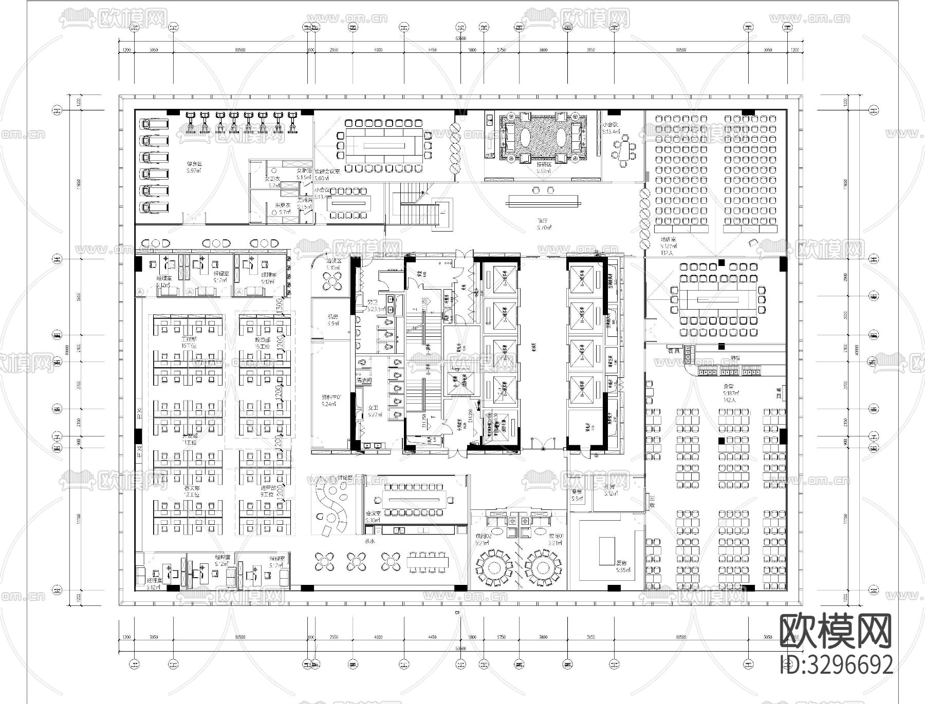 57套办公室cad施工图下载（渲染图6）